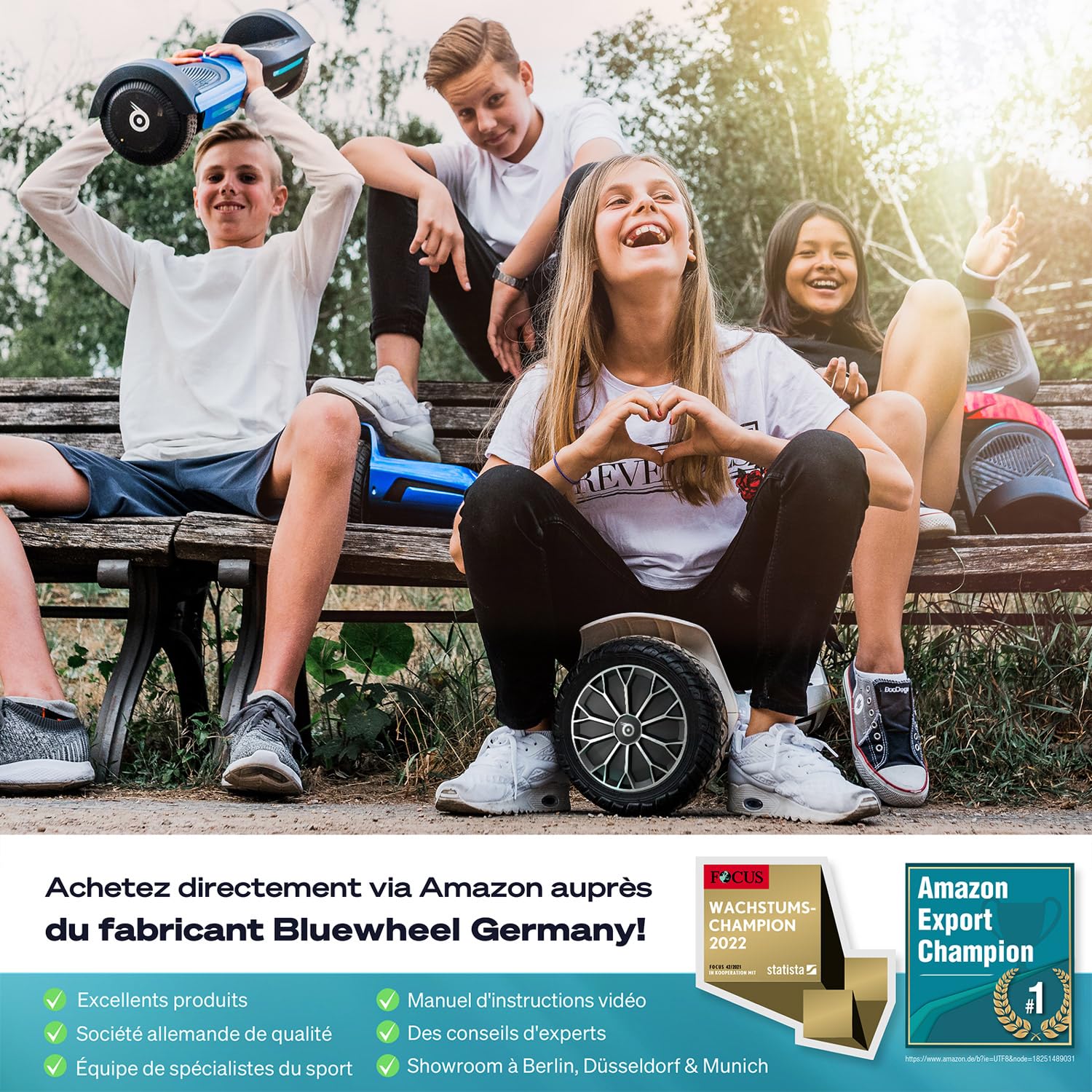 Bluewheel HX510 Hoverboard Tout Terrain 8,5 Pouces, Double Moteur, App, LED | Marque allemande, haut-parleur Bluetooth, éclairage LED, pneus SUV robustes, contrôle par app, mode enfant, , jusqu'à 120 kg