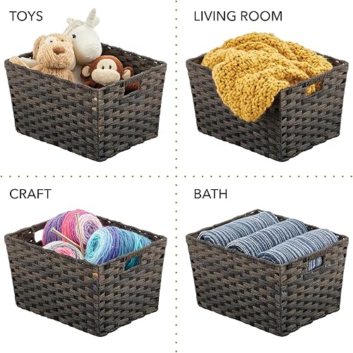 Miniatura 5 de mDesign Cestas de almacenamiento para el hogar de cuerda trenzada rectangular ancha con asas, para organizar armario, dormitorio, baño, sala de