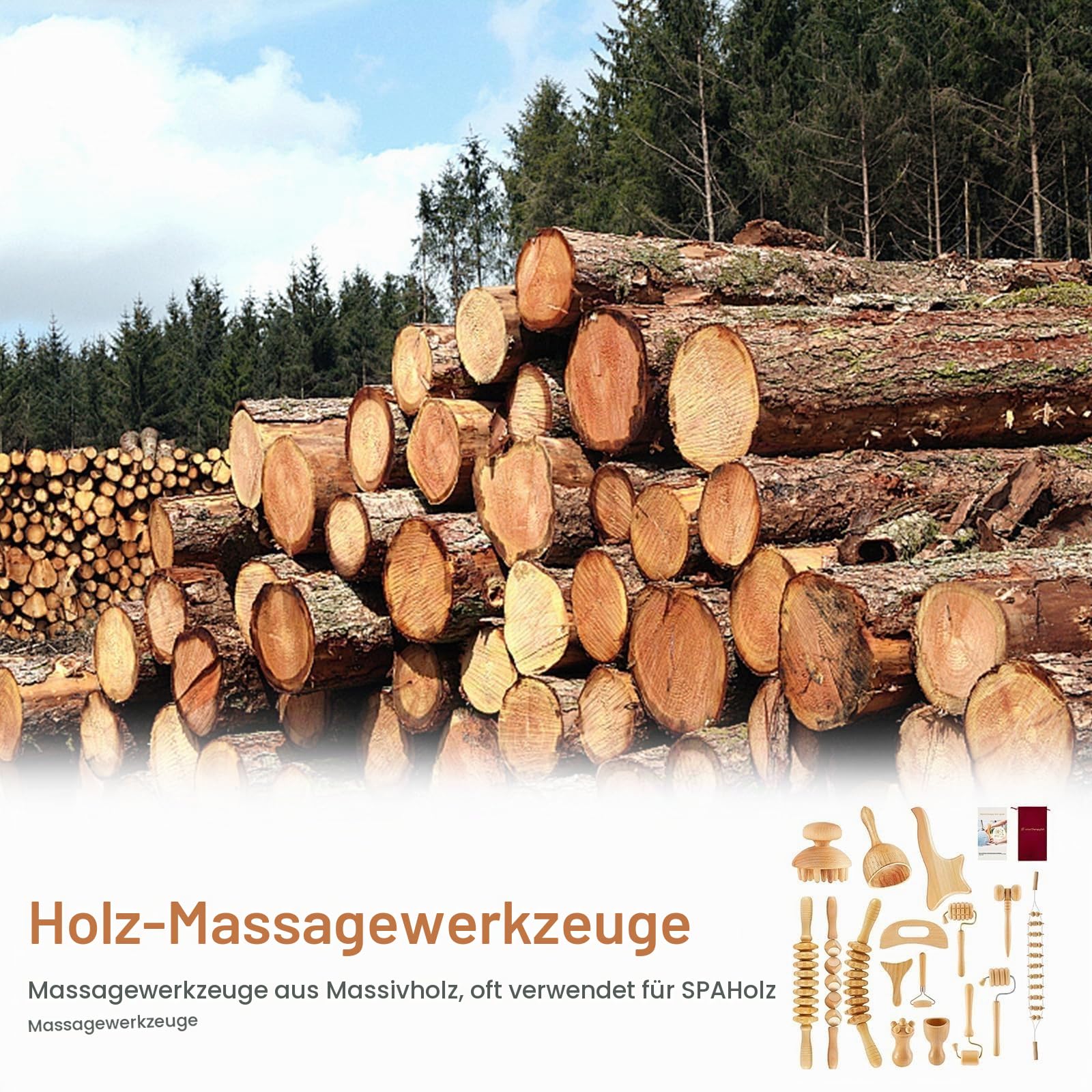 16-teiliges Wood Therapy Massage Set aus Holz, Maderotherapie Massage Tools mit Gua Sha & Faszien Roller für Ganzkörpermassage, Wellness und Muskelentspannung