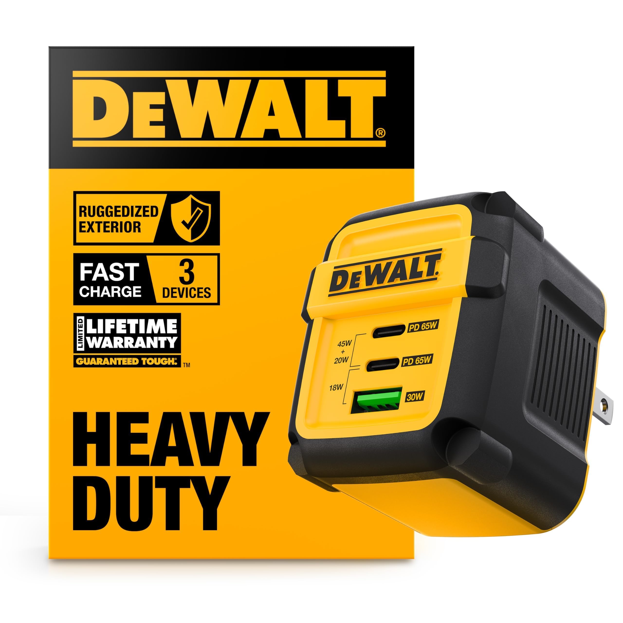 DEWALT Heavy Duty 3 Port Dual USB C Charger Block USB C Power Adapter GaN Charger 65W PPS