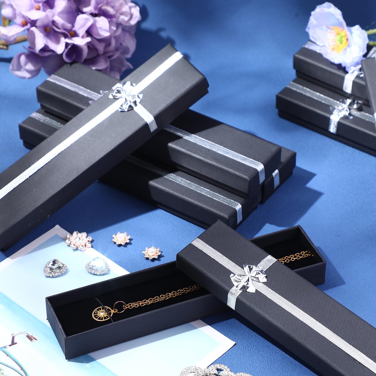Yinkin Lot de 24 boîtes cadeaux en carton pour bijoux, bracelets, cadeaux pour mariage, anniversaire (22 x 5 x 2 cm, noir)