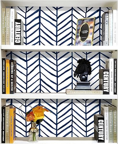 Miniatura 4 de HAOKHOME Papel tapiz azul marino para despegar y pegar, diseño moderno a rayas para baño, decoración extraíble de espiga de 17.7 pulgadas x 9.8 pies