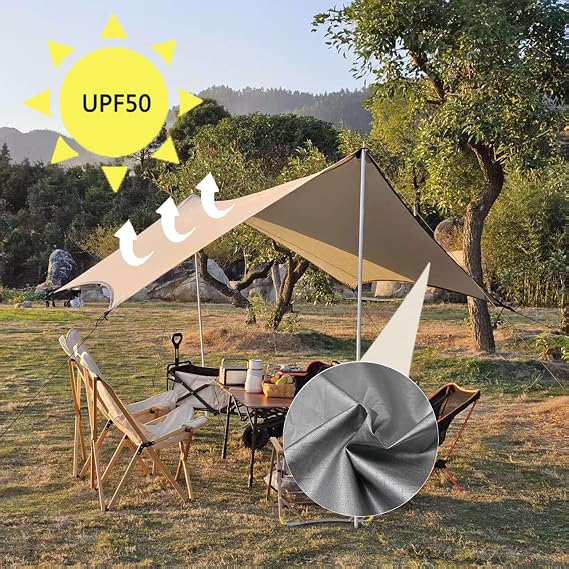 Camping Tent Tarp 10 * 13 ft Portable Camping Awning Lightweight Waterproof Tarpaulin Shelter Sunshade Canopy Hammock Rain Fly Tent Tarp for Outdoor Travel Fishing Hiking Beach (Without Tent Pole)