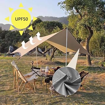 Camping Tent Tarp 10 * 13 ft Portable Camping Awning Lightweight Waterproof Tarpaulin Shelter Sunshade Canopy Hammock Rain Fly Tent Tarp for Outdoor Travel Fishing Hiking Beach (Without Tent Pole)