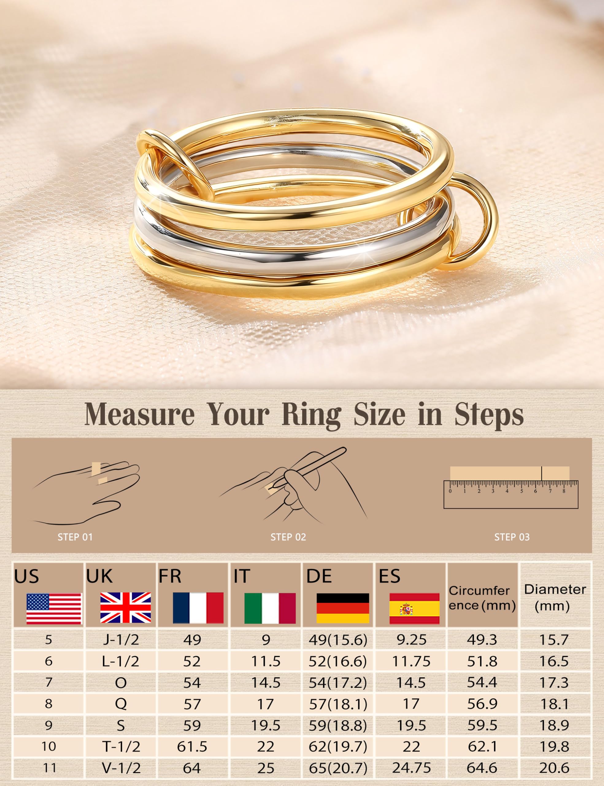WBDWWTD KRFY Goldringe Stapelbare Ringe für Frauen Gemischte Stapelbare Ringe Set Gold- und Silber-Mehrzweck-Bänder Nicht anlaufender kubischer Zirkon Großer Silberring Daumen für Frauen