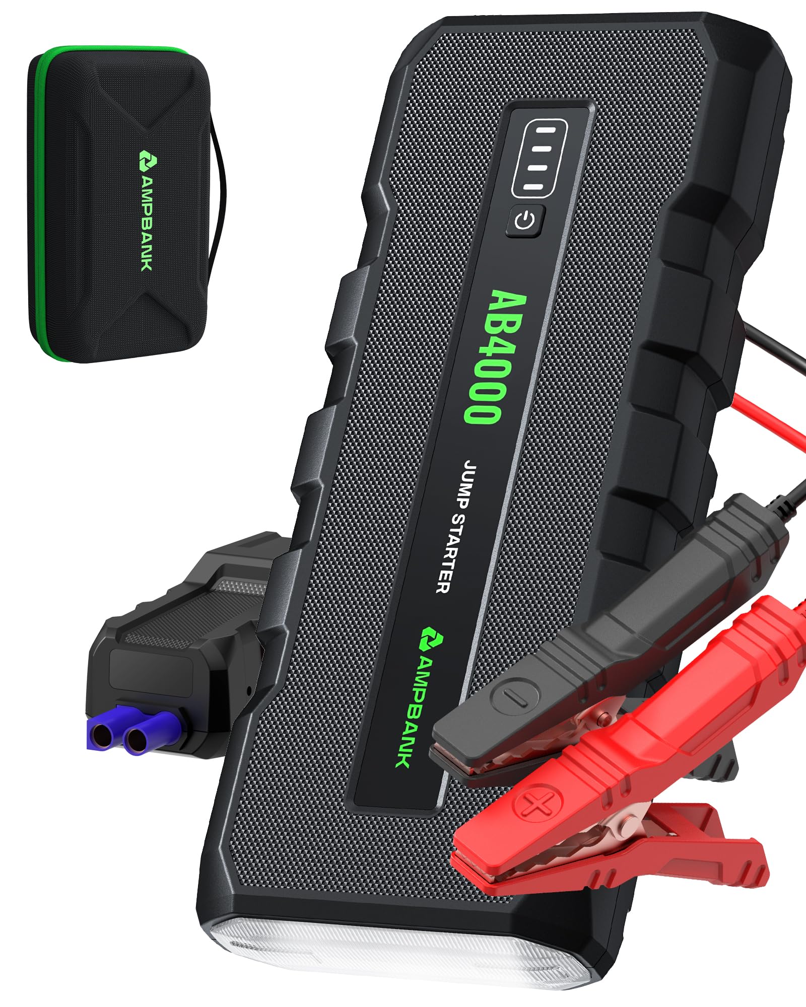 4000A Jump Starter,12V Battery Jumper Starter Portable with 18W Quick Charger, Car Jump Starter Battery Pack(10L Gas 8L Diesel Engine) with Booster,LED Light,Jumper Cables & EVA Case