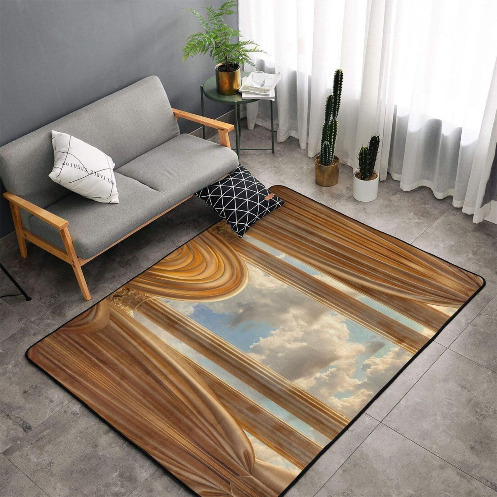Teppiche für Wohnzimmer-Dekoration, goldene Vorhänge, Säulen, Wolken, rutschfest, waschbar, 7,6 x 12,7 cm, für Schlafzimmer, Wohnzimmer, 152,4 x 99 cm