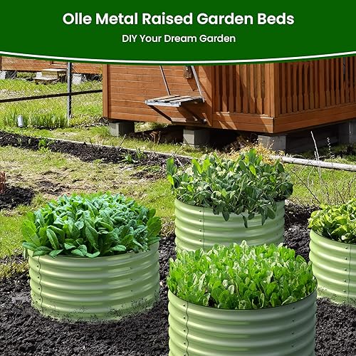 Miniatura 6 de Olle Camas de jardín elevadas de metal redondas de tamaño individual para verduras, 17 pulgadas de alto, caja de jardín elevada galvanizada de 17