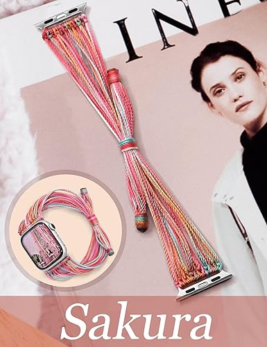 Miniatura 4 de JR.DM Correa de reloj bohemia, compatible con Apple Watch Band 8SE7654321 de 1.496 pulgadas, 1.654 pulgadas, 1.772 pulgadas, para niñas y mujeres,