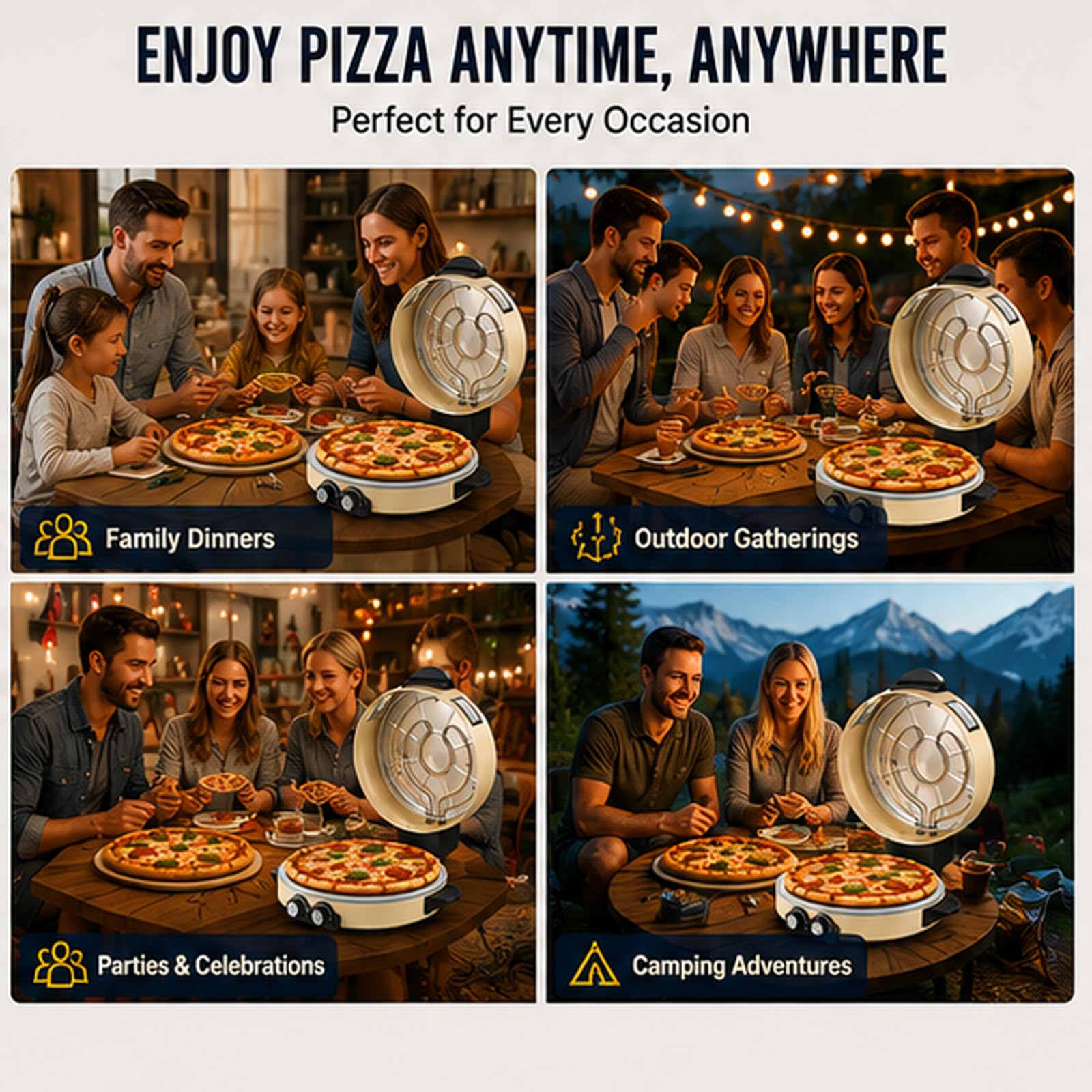 Elektryczny piekarnik do pizzy ze szklanym oknem, przenośną maszyną do robienia pizzy na blacie o mocy 2200 W, podwójnym sterowaniem ogrzewaniem i nieprzywierającą kamienną podstawą do pizzerii Quesad