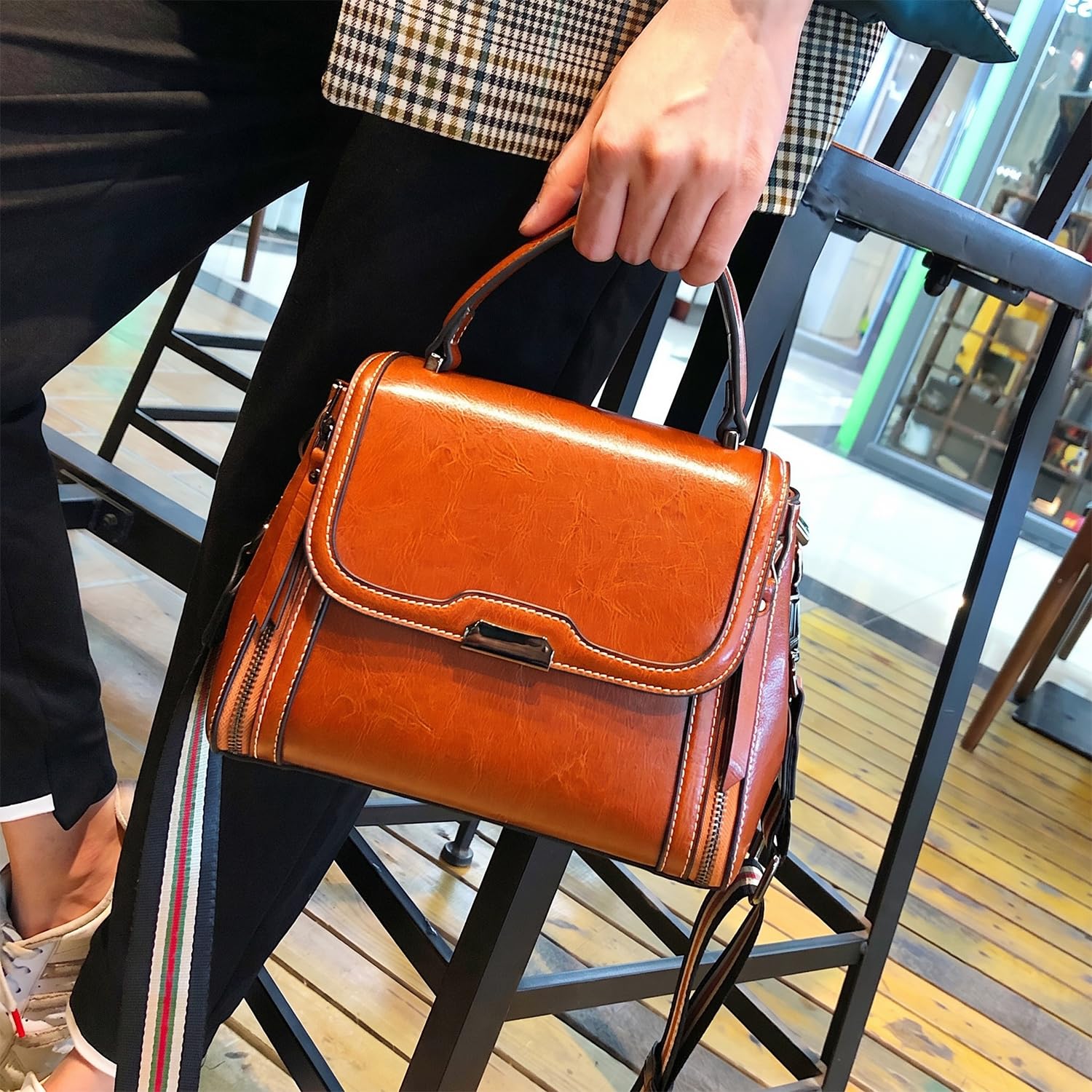 Bolso de Mano Mujer de Cuero Genuino Verano, Elegante Bolso de Hombro y Bandolera, Bolso Tote Estructurado Clásico para Trabajo Diario Marrón