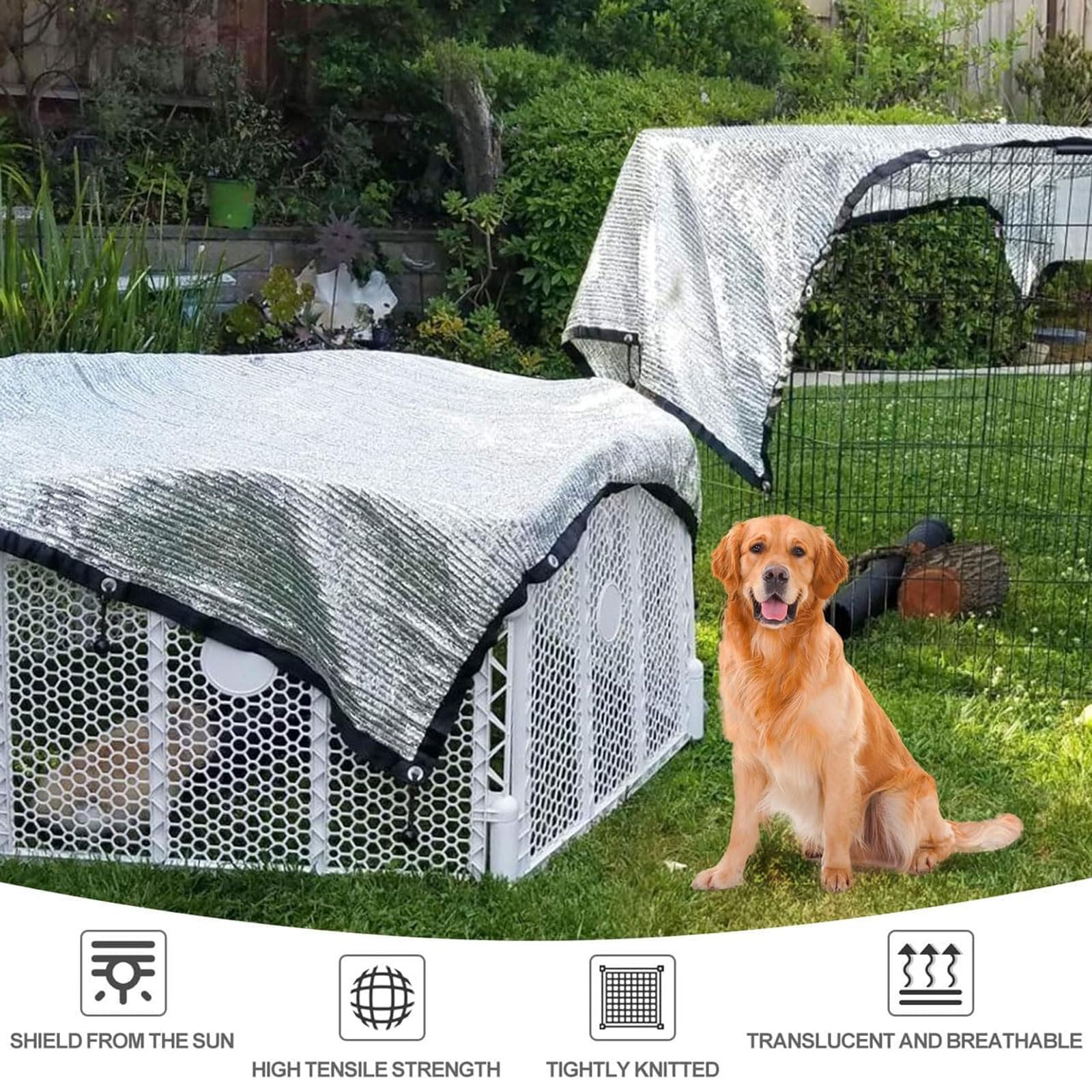 Rete Ombreggiante per Cani,Rete Ombreggiata 3x4m,Telo Ombreggiante Alluminio,Retes Ombreggiantes per Auto,Retes Telo Ombra con Occhielli,Adatto per Auto,Suv,Caravan,Strada,Campeggio