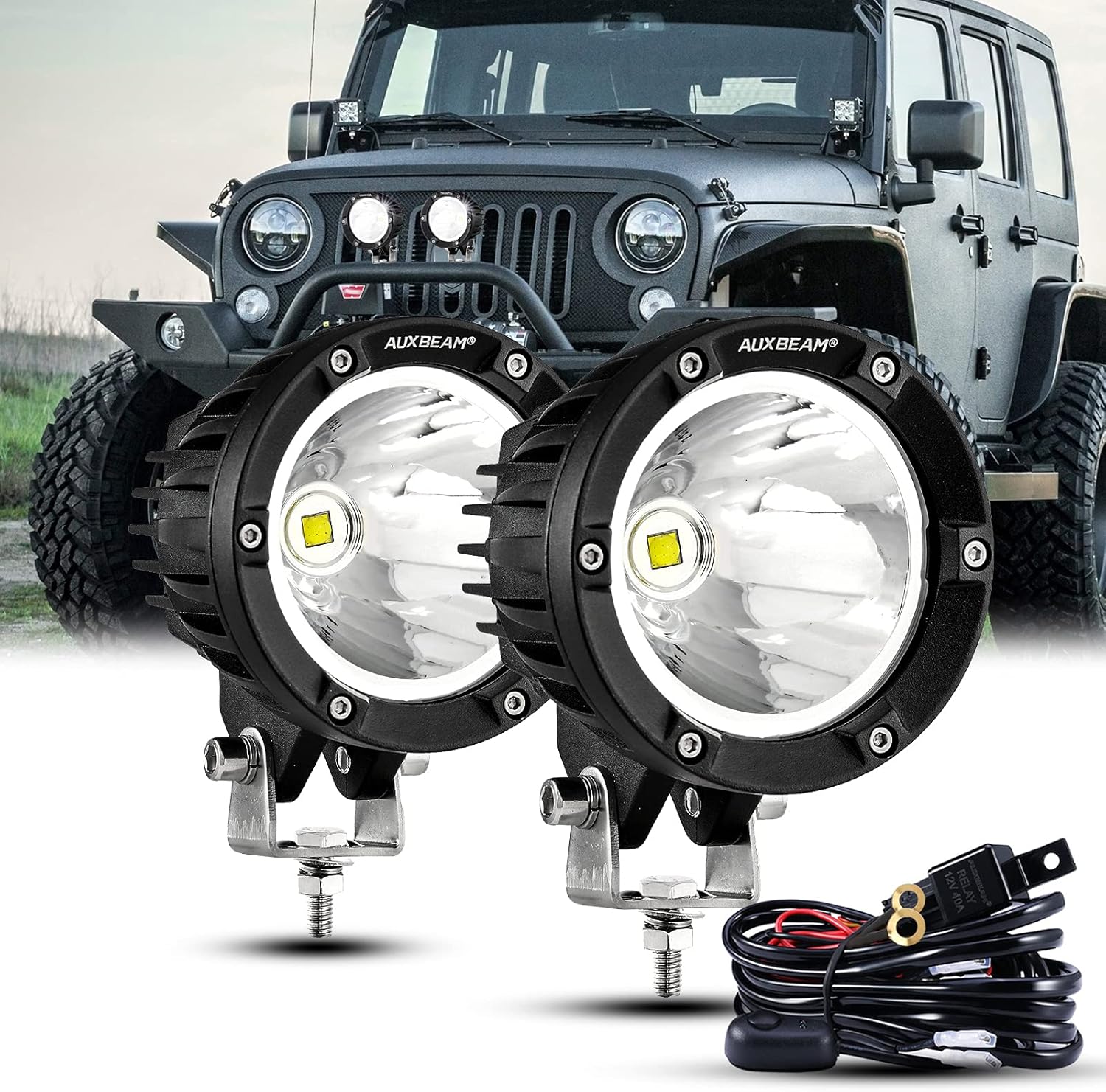 Buy Auxbeam 4 Inch Round Driving Lights, Offroad LED Light Pods 36W
