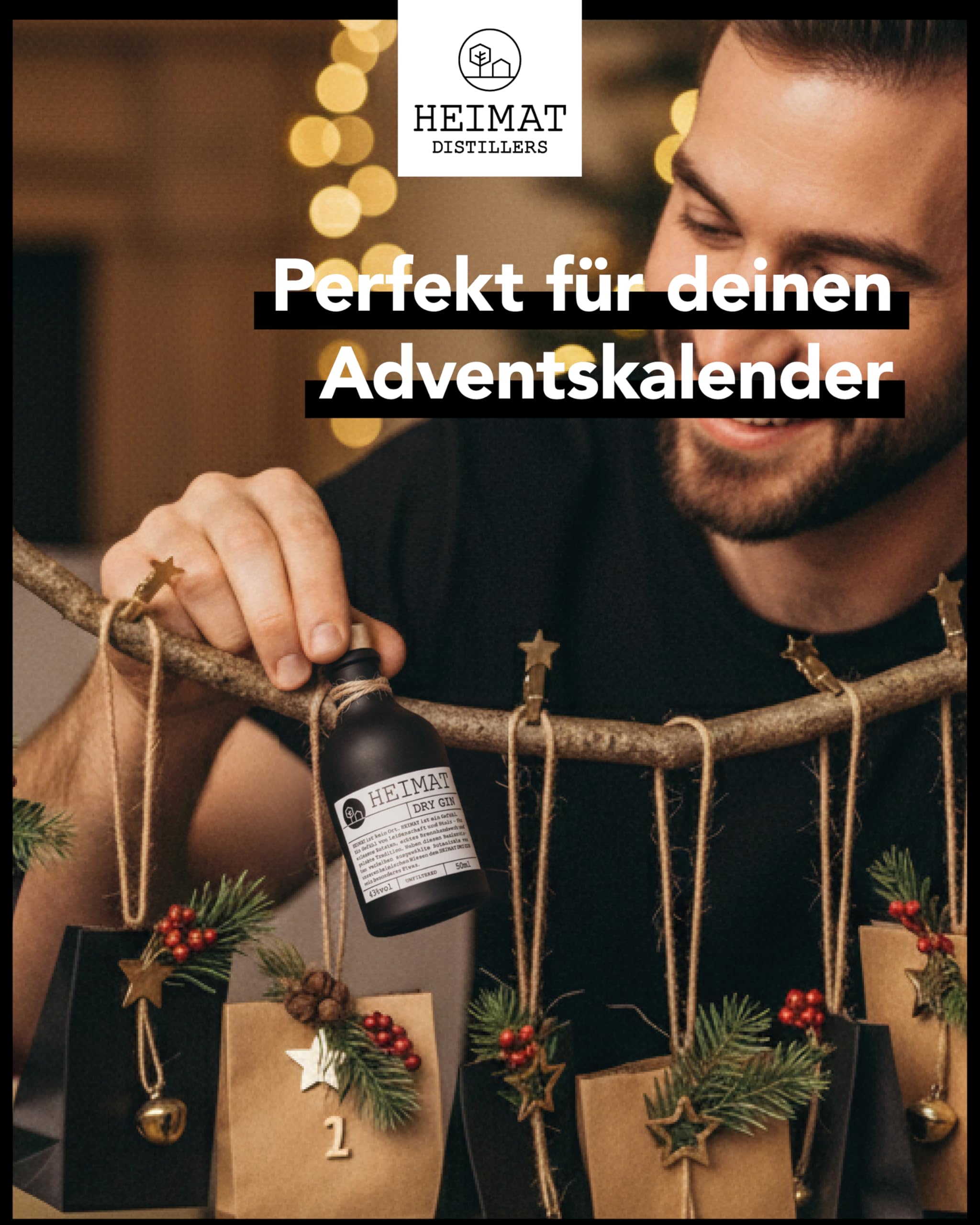 HEIMAT Dry Gin Miniatur (1x 50ml) zum Probieren mit 18 Botanicals wie Salbei, Thymian, Apfel, Lavendel, Ingwer aus der Heimat Destille, kleine Flasche Probiergröße Geschenk