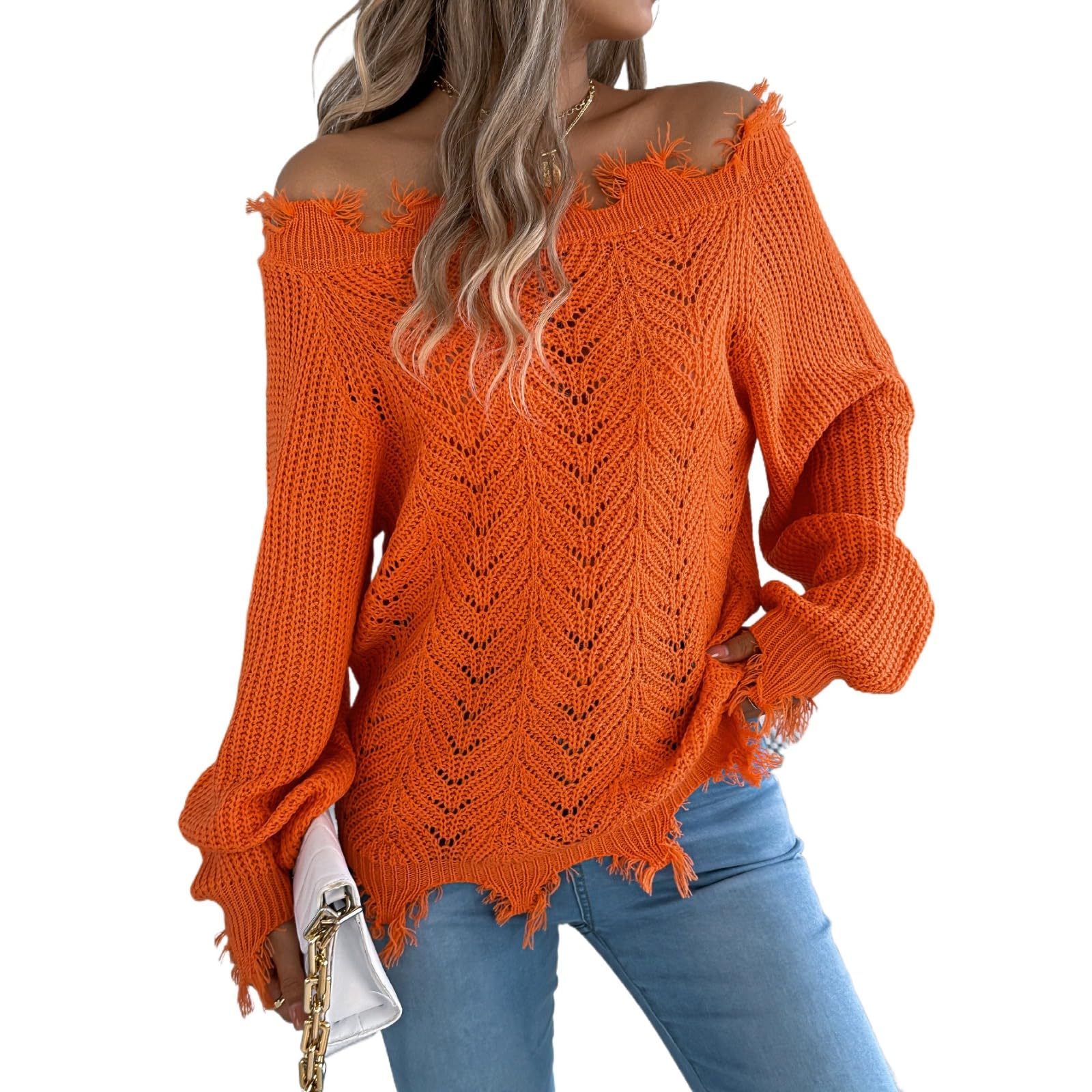 KIRYU Maglione da donna pigro a maniche lunghe Top Off The Spalle allentate Pullover Maglioni Maglia Girocollo Elegante Quotidiano