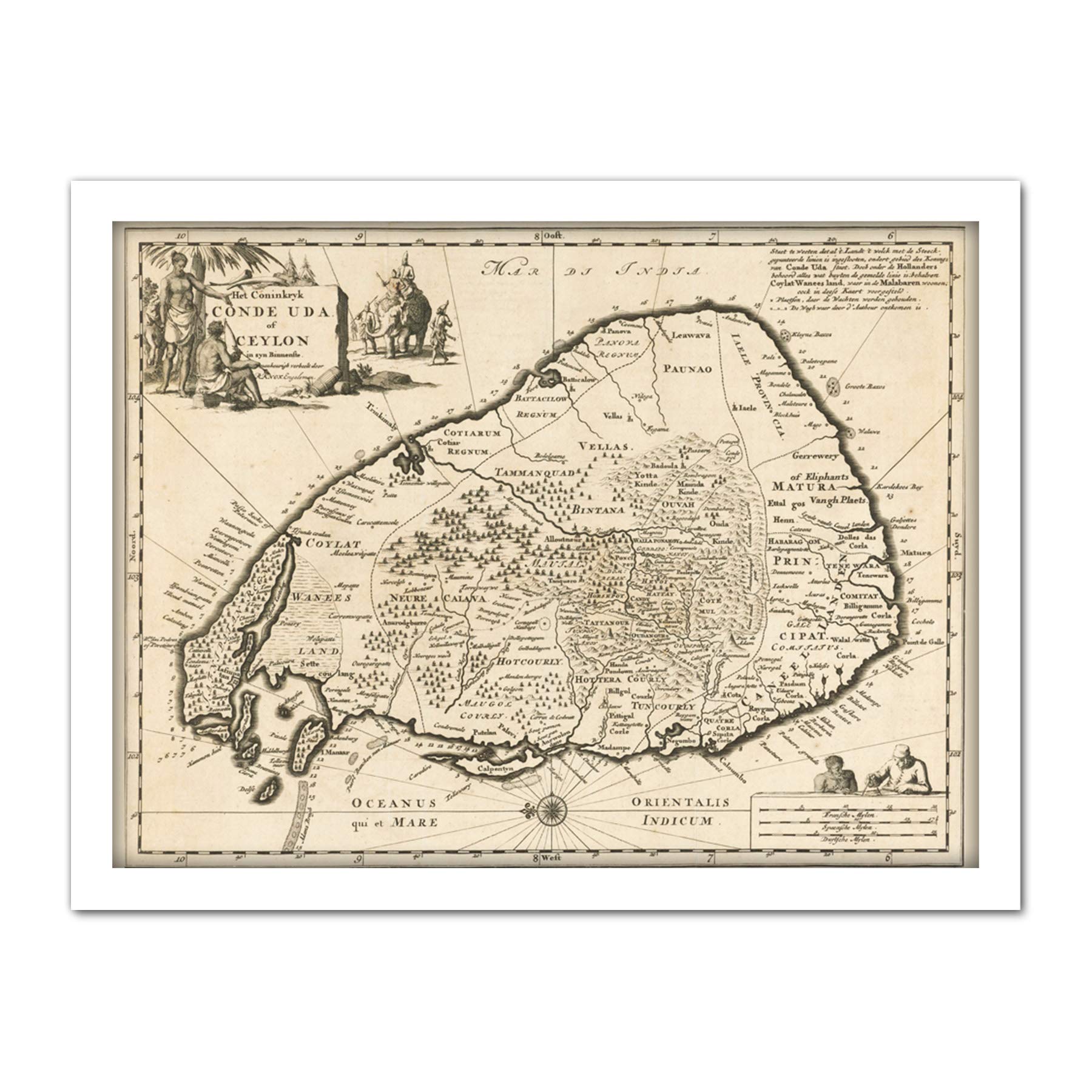Artery8 Luyken Old Map Of Ceylon Sri Lanka Artwork Framed Wall Art Print 18X24 Inch