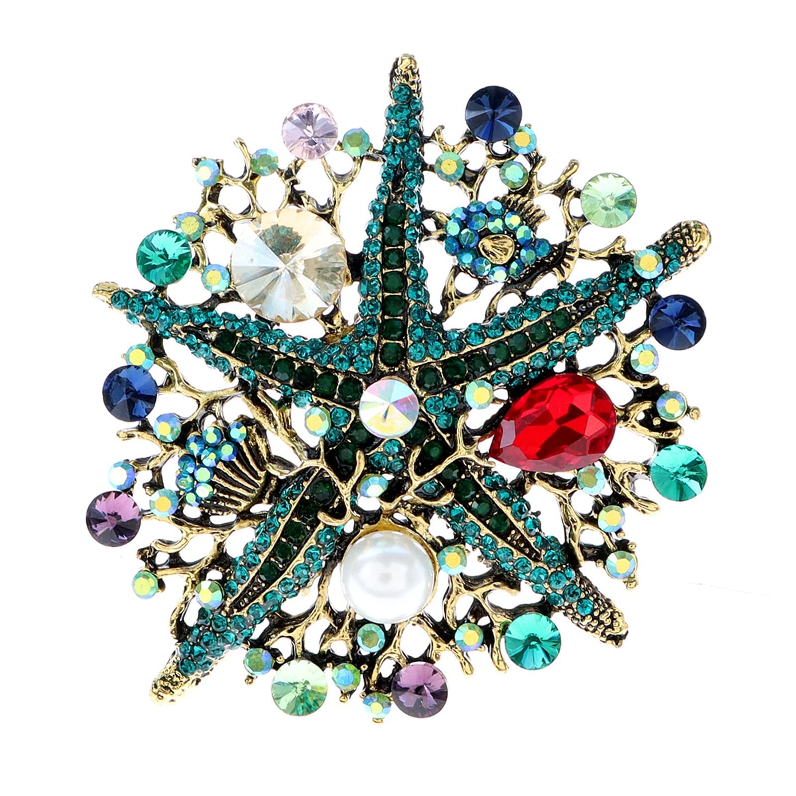 CAREG Bunte volle Strass Seestern Broschen passend for Frauen Vintage Meer Design Pin große Pin neu Durable