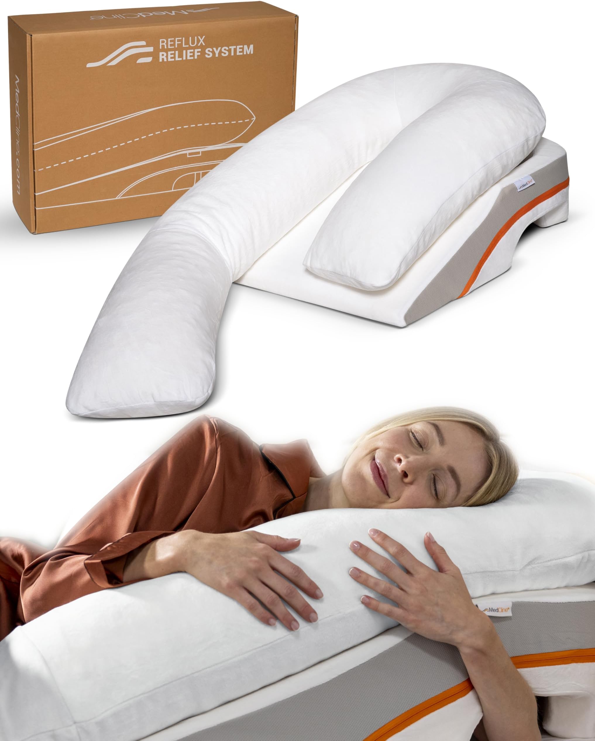 - MedCline Reflux Relief System, Bed Wedge Pillow for Acid Reflux and GERD Relief with Therapeutic Body Pillow, Insert, and Covers, Inclined Sleep Position with Arm Pocket, Small for 4'8" to 5'4" Tall