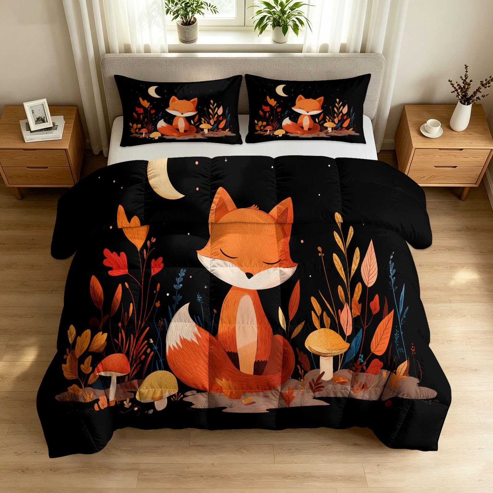 Edredón nórdico reversible 200x200 de verano con fundas de almohada 65x65 estampado zorro
