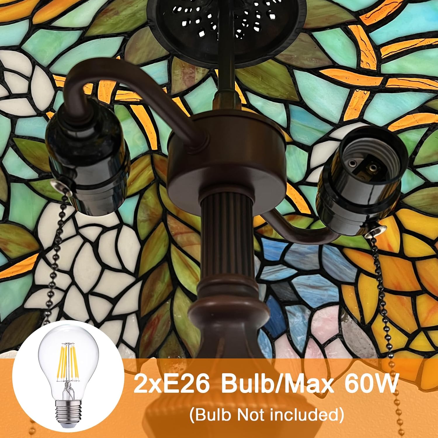 Capulina Tiffany Lamp Stained Glass Table Lamp 2-Light 16x16x24 Inches Wisteria Tiffany Style Reading Desk Lamp Decor for Home Office Bedroom Living Room