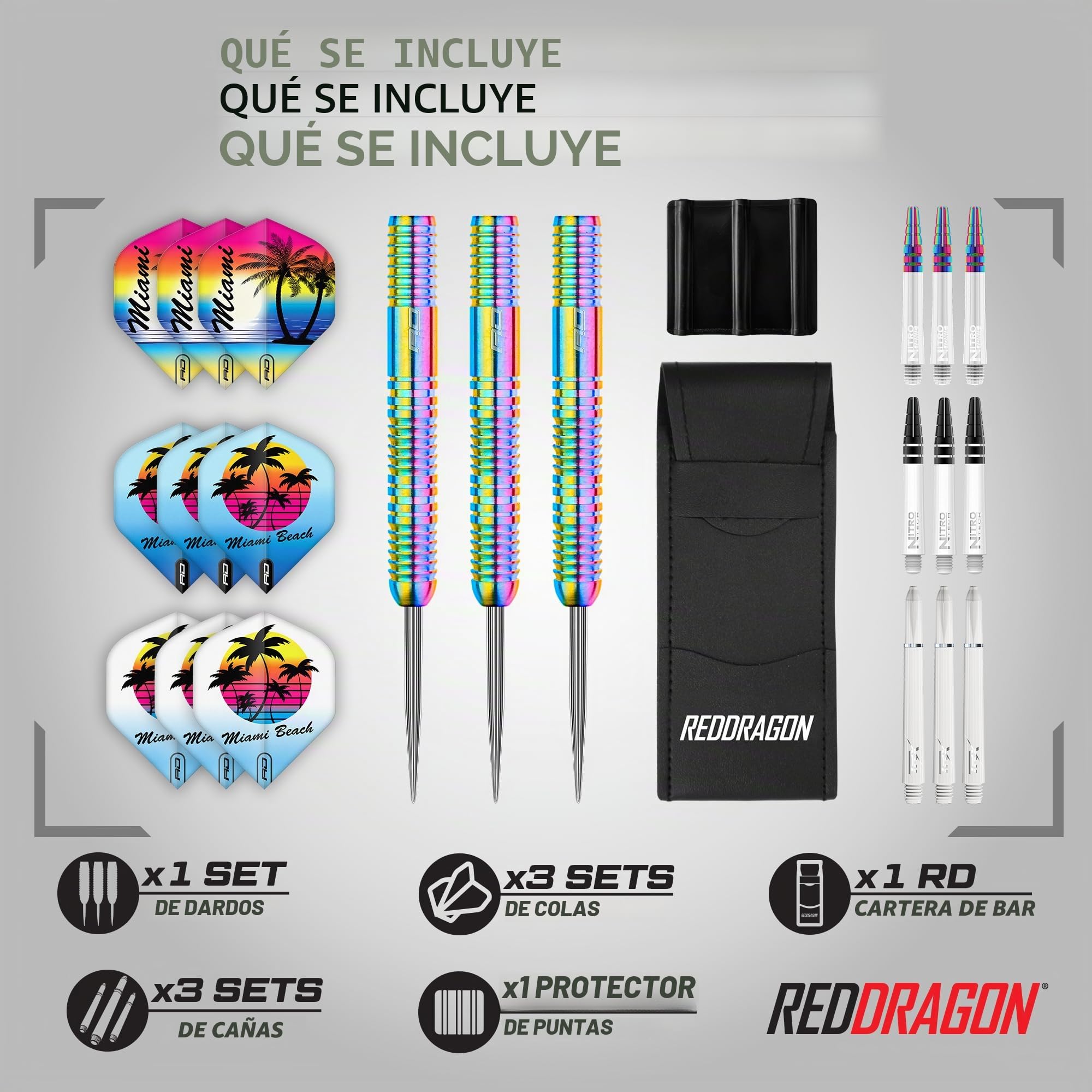 RED DRAGON Miami Juego de Dardos de tungsteno Profesional con Plumas y vástagos