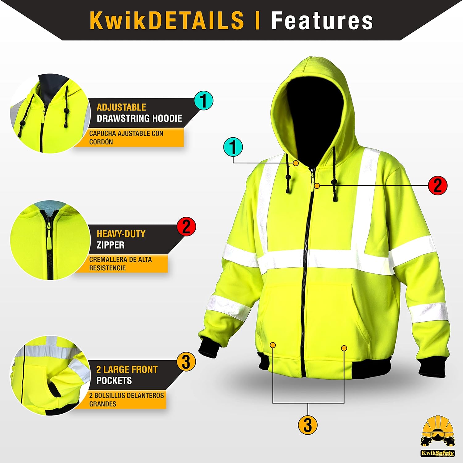KwikSafety - Charlotte, NC - Men's Fleece Safety Hoodie | PPE Hi Vis Lightweight Reflective Jacket - Image 5