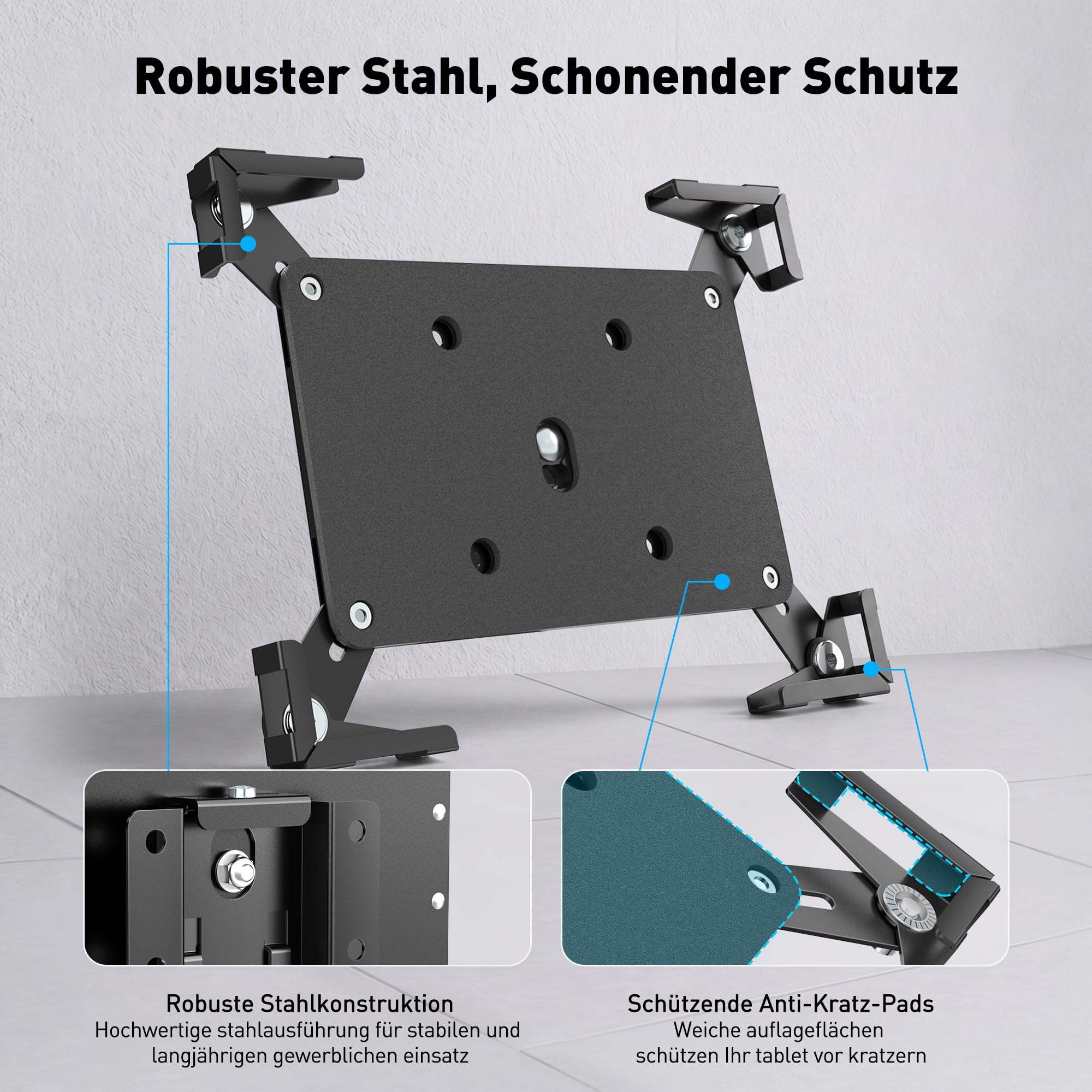 AboveTEK Tablet Wandhalterung mit Diebstahlschutz, Abschließbare Stahl-Halterung 360° drehbar, geeignet für 9.7–13 Zoll Tablets, für Empfang, Besprechungsraum, Kasse/POS & Einzelhandel（Schwarz）