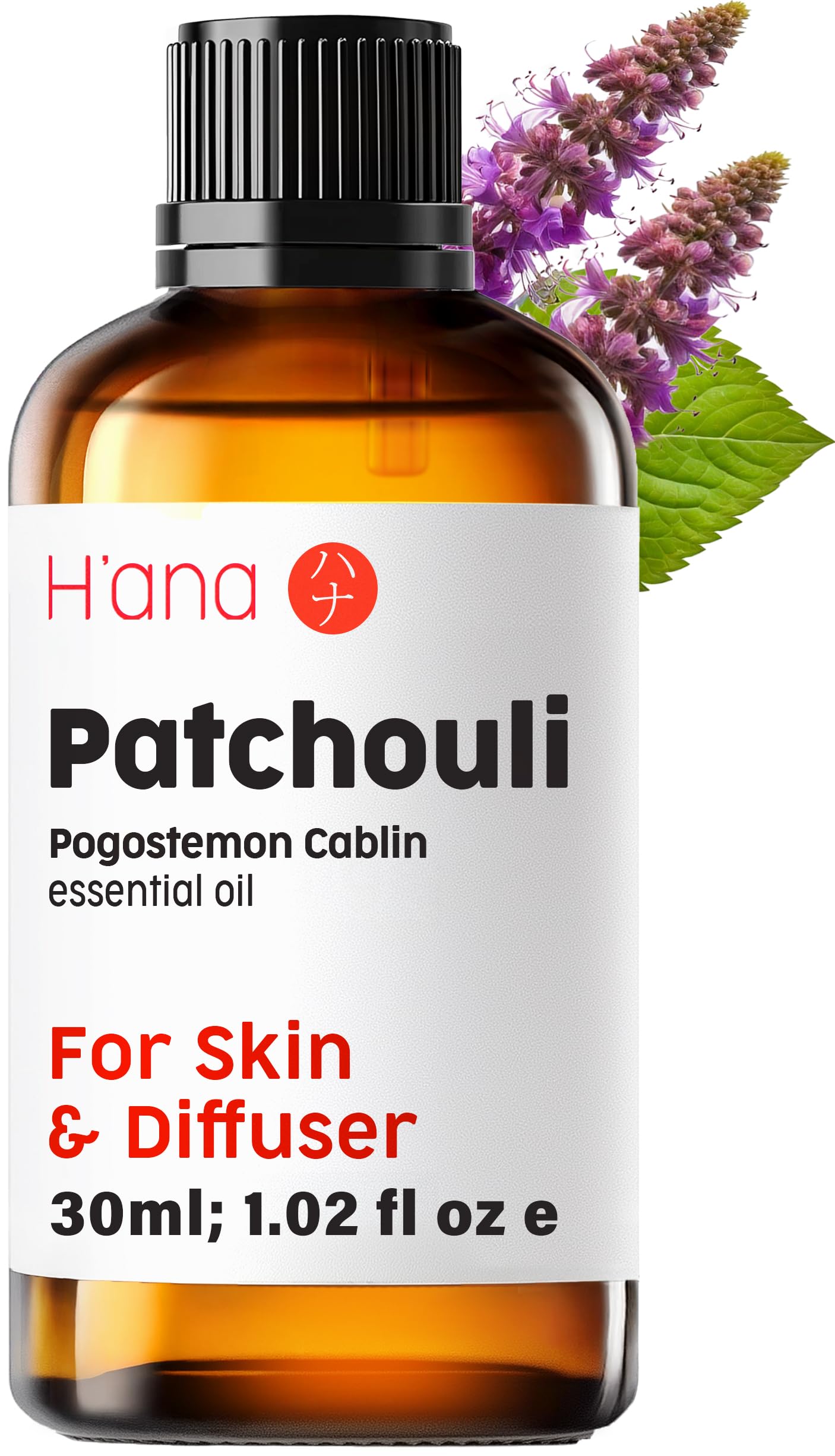 H'ana Patchouli Essential Oil - 1.02 Fl Oz - for Hair, Skin, Diffuser, Aromatherapy, DIY Candle & Soap Making