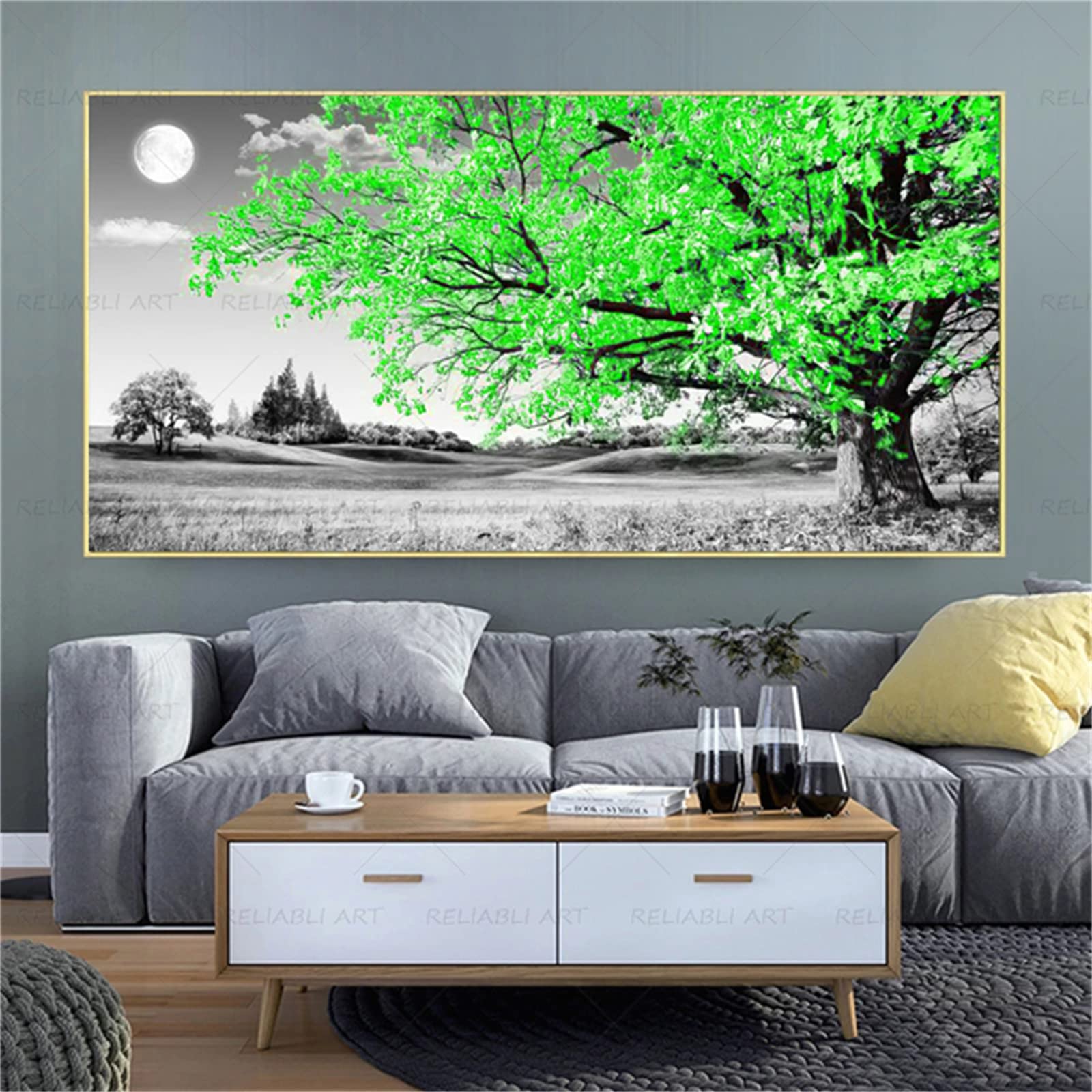 Diamond Painting Complet 40x120cm Arbre Vert avec Perles Strass 5D