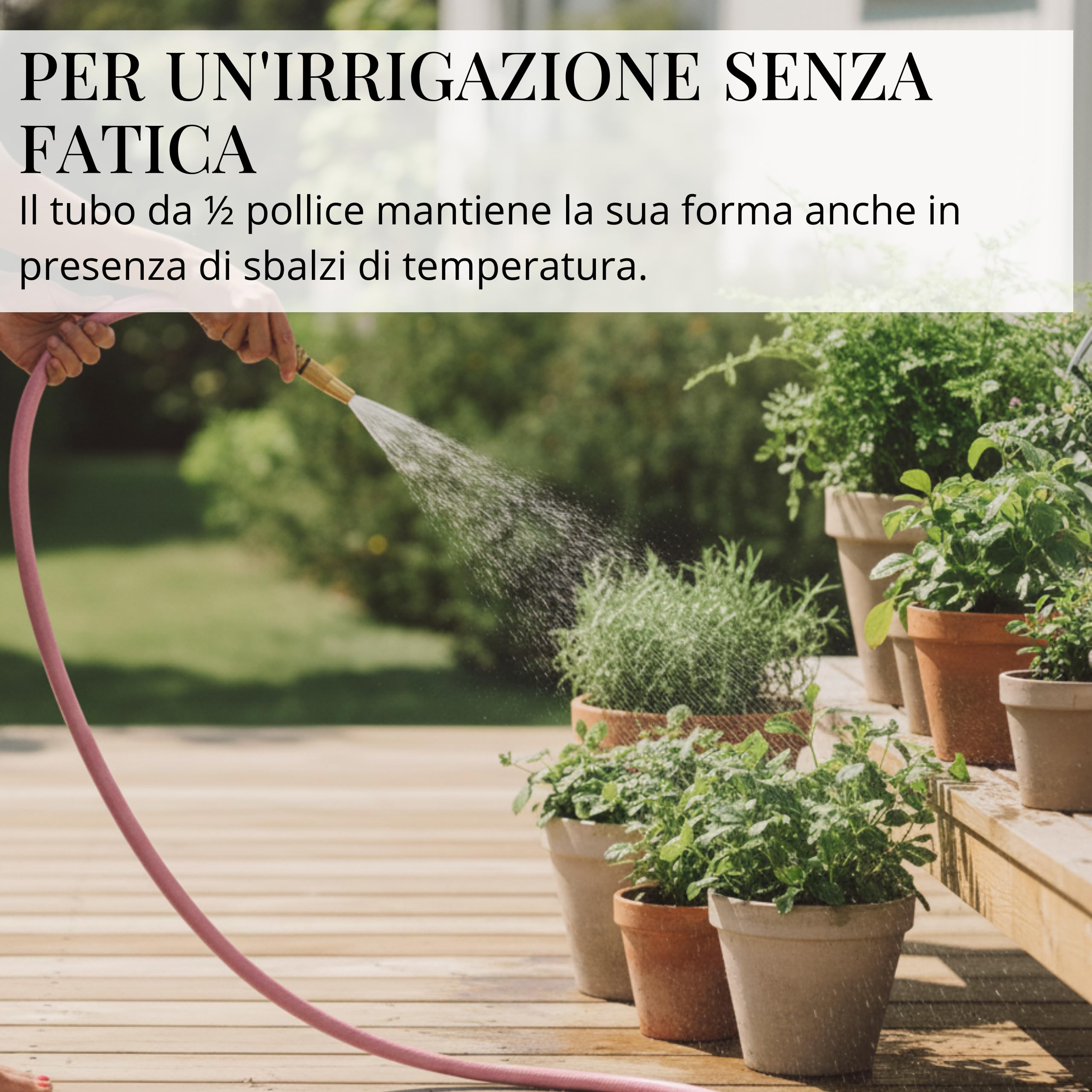 LIVLIG Tubo da Giardino 30m Design – Tubo Irrigazione Flessibile, 60% Riciclato, Resistente UV, Anti-Torsione, 1/2 Pollice, Rosa