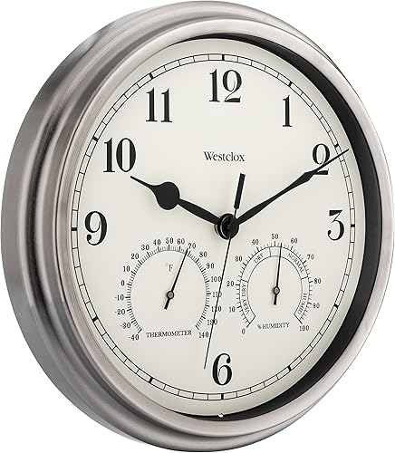 Miniatura 5 de Westclox 49832 Reloj para interiores y exteriores con medidores de temperatura y humedad, color plateado