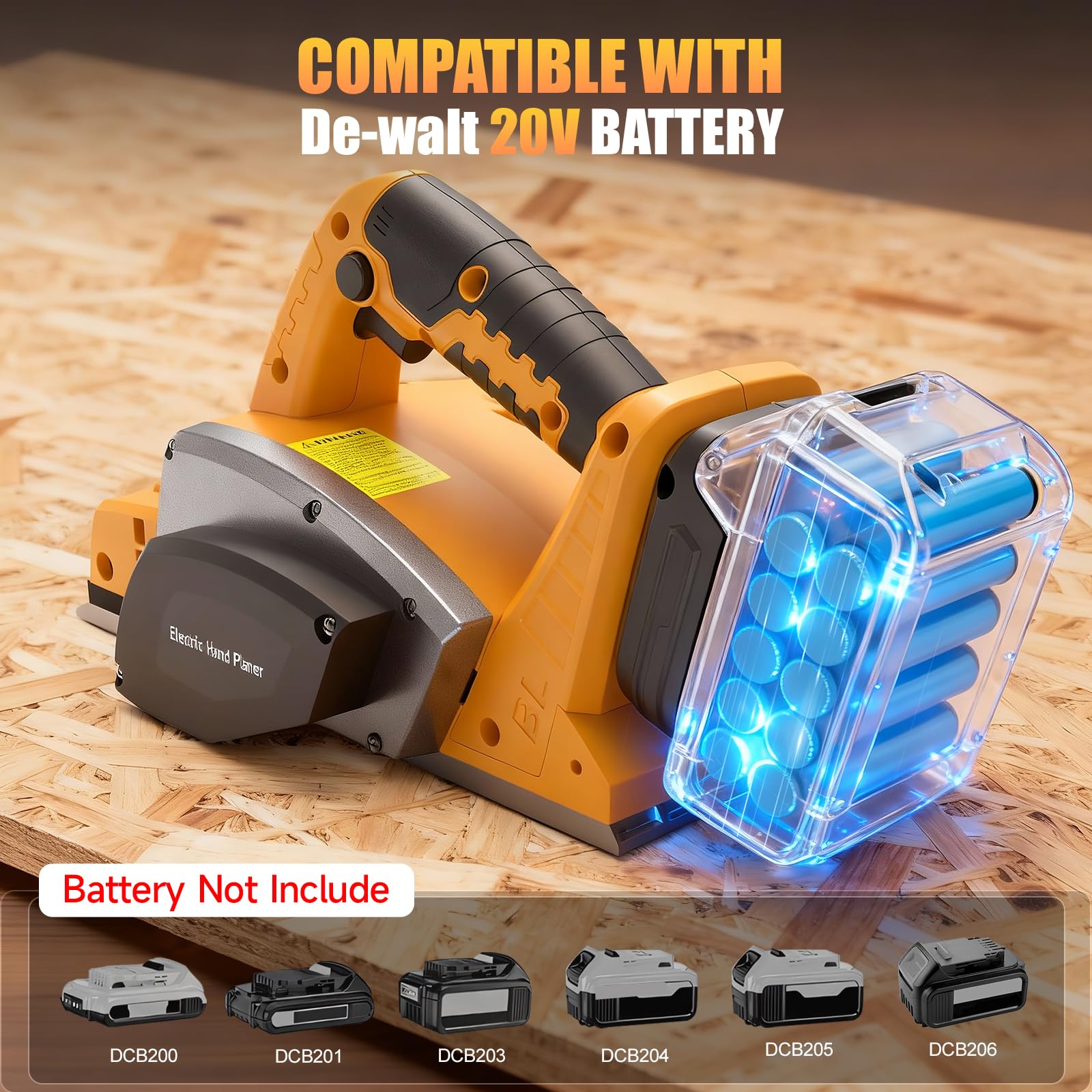 Pialla manuale senza fili per batteria De-walt da 20 V, pialla elettrica per legno da 8,6 cm, 15000 giri/min, con regolazione della profondità e blocco di sicurezza, pialla portatile con motore