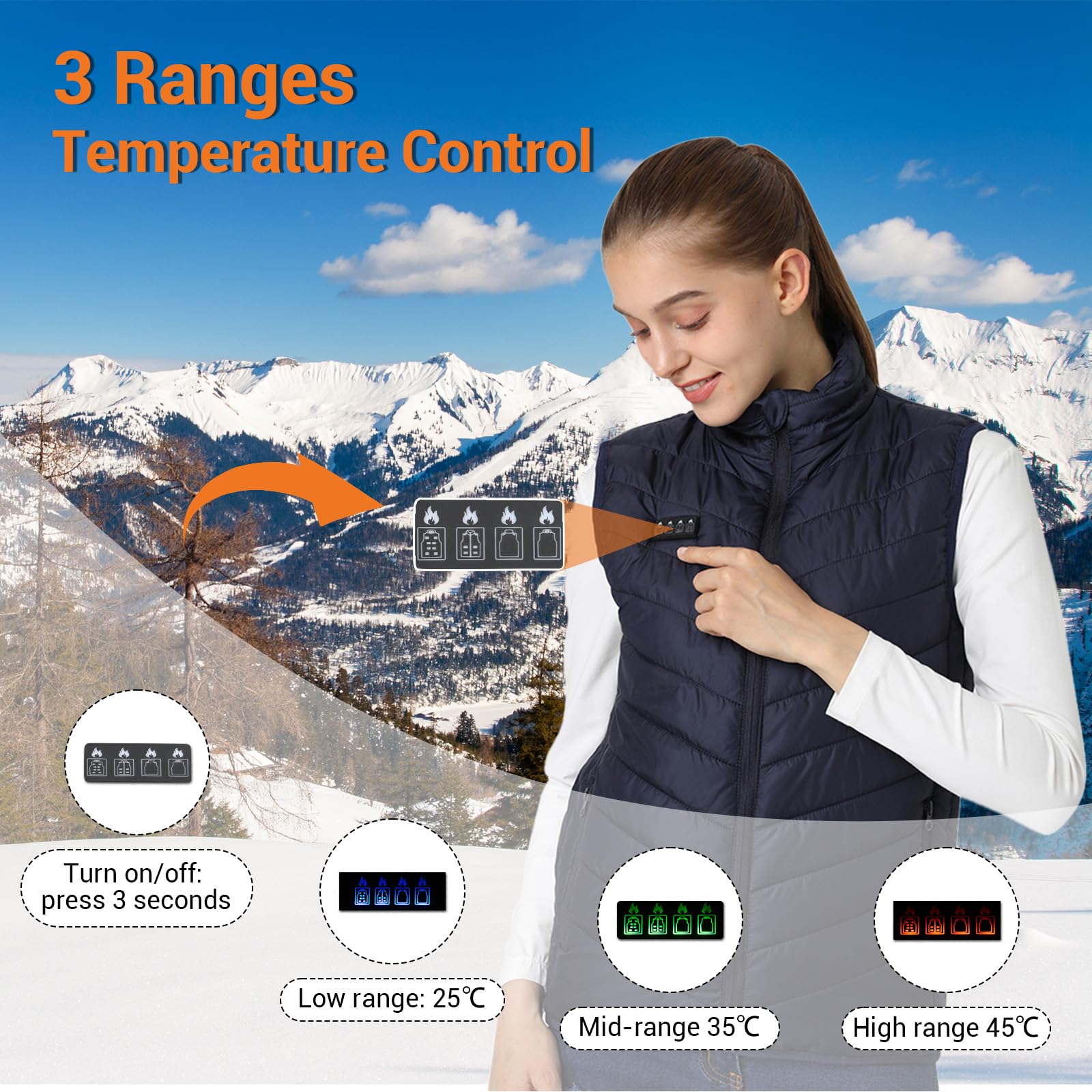 Gilet Riscaldato, Regolazione Della Temperatura a 3 Livelli, 17 Zone di Riscaldamento, Gilet Riscaldato Ricaricabile via USB, Giacca Riscaldata per Uso Esterno (Batterie Escluso) L Blu