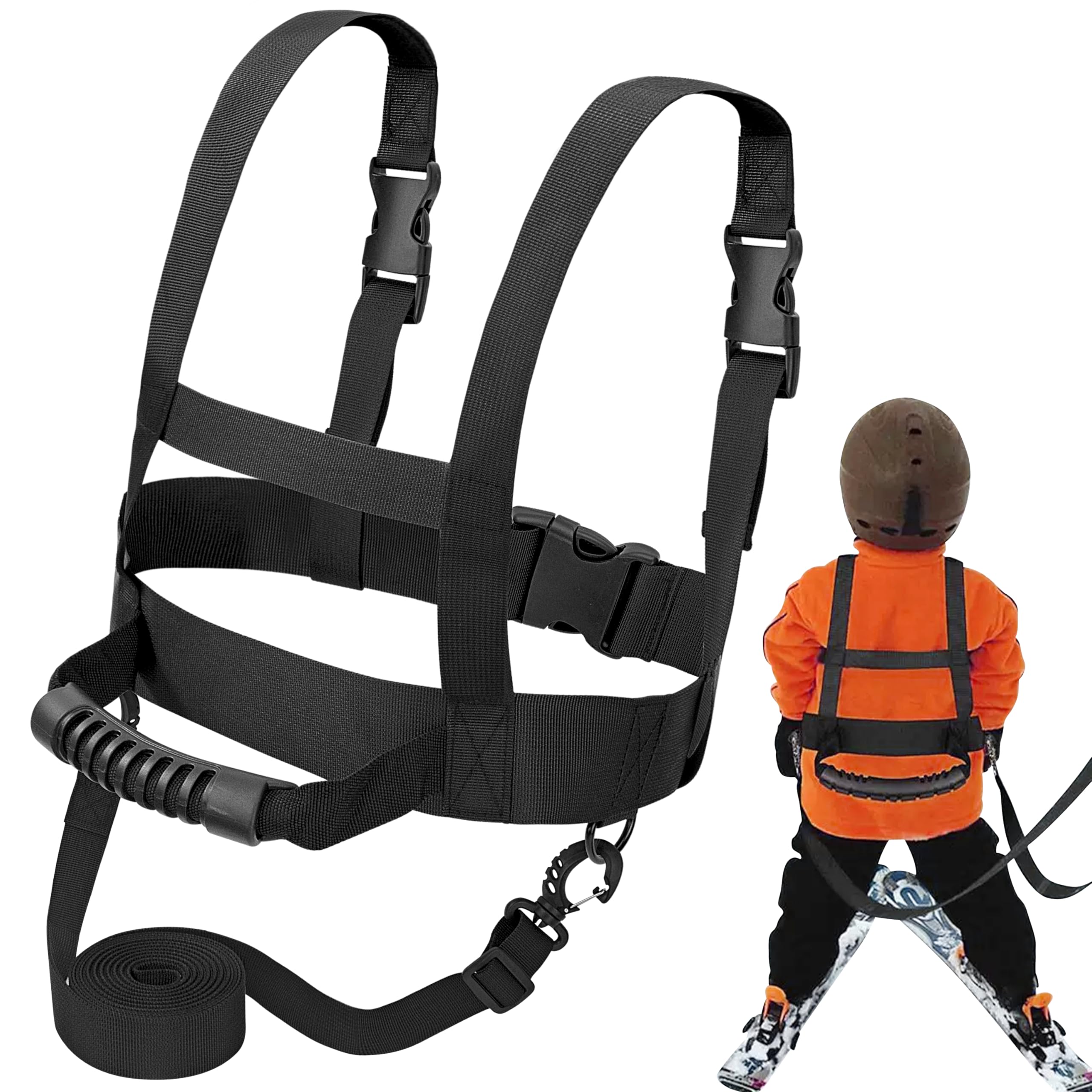 Imbracatura da Sci e Snowboard Imbracatura da Allenamento da Sci Regolabile con Guinzaglio Staccabile per Bambini Principianti Nero
