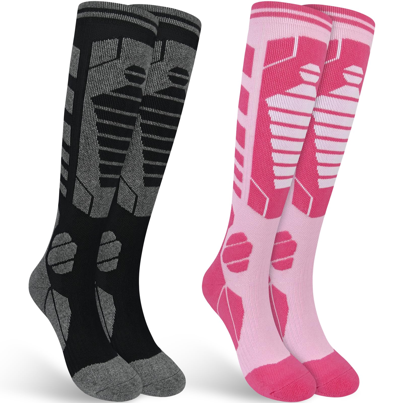 Smlper 2 Pairs Merino Wool Ski Socks womens 4-8,Snowboarding Socks,thermal Ski Socks (Black/Pink)