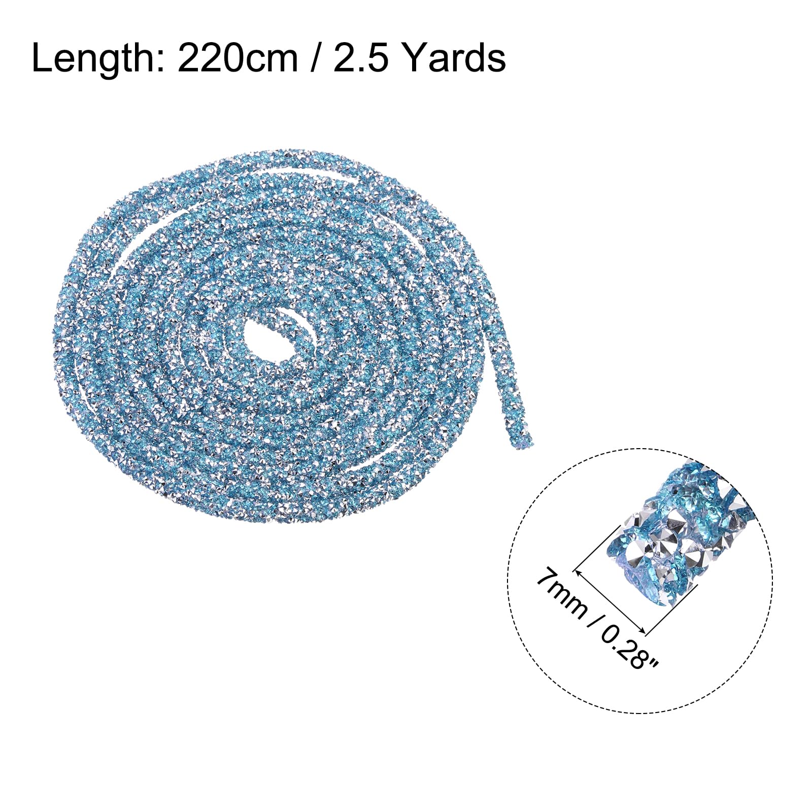 sourcing map 5 Yard 6mm 0.24 inch Glitter Sequins Rope Sequins Rhinestone Tube Cord for DIY Wedding Dresses Costume Clothing Shoes Jewelry Accessory Clear White — view 254