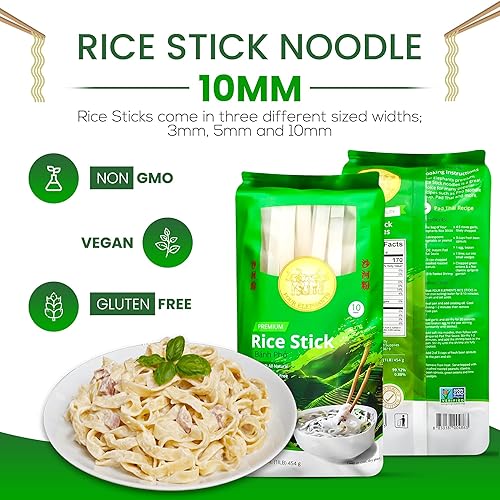 Miniatura 2 de Fideos de arroz de 0.394 pulgadas (auténtico), paquete de 3 (3 libras), 1 libra, 16.01 oz por paquete, uso para Pad Thai y Pho, instrucciones de