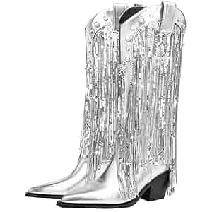 [MakMade] 羊皮 Curve Short Boots サンダル (6.0 cm, IVORY) Amazon.com | YIYA Women's Sequin Fringe Western Cowboy Boots