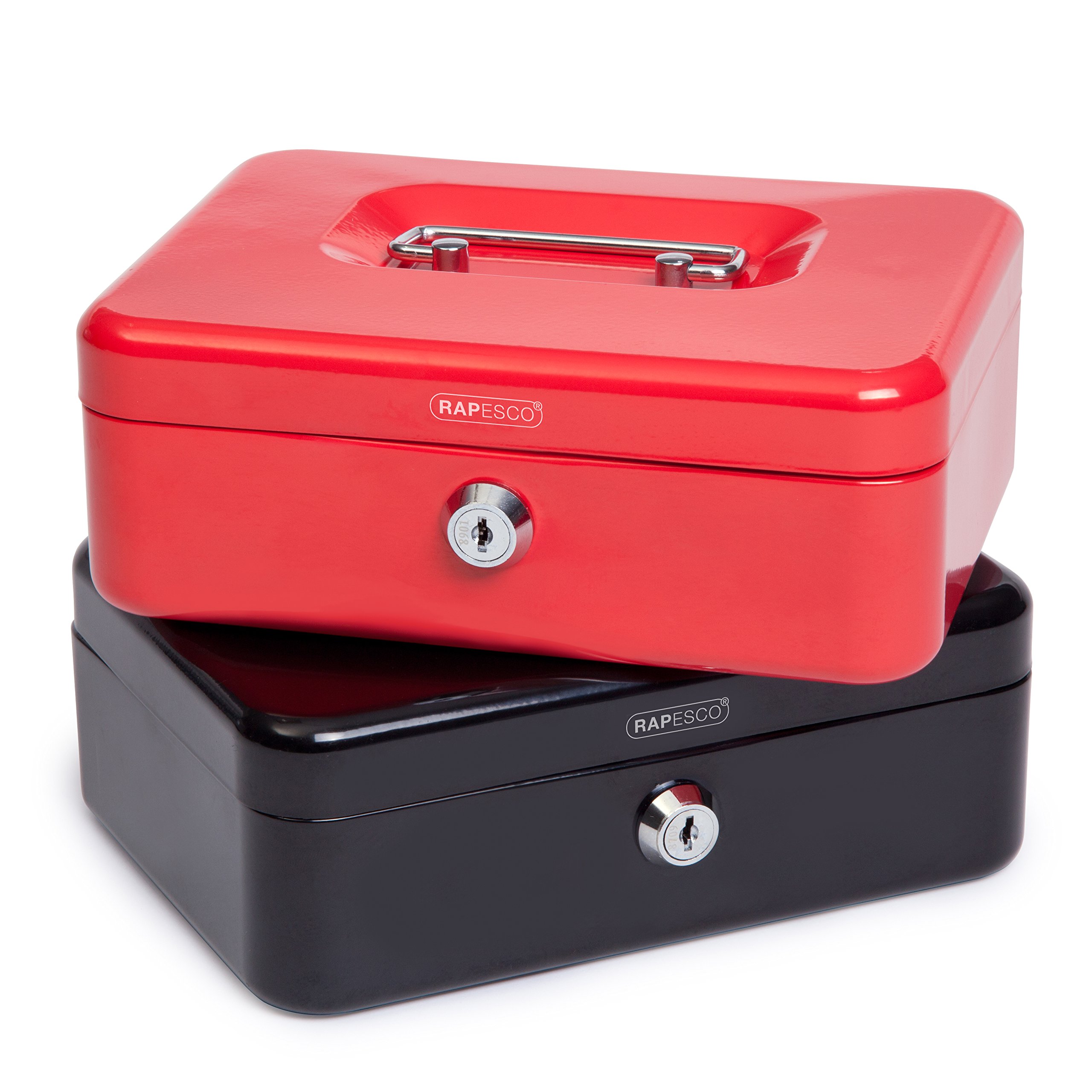 Rapesco SB0008B1 Caja de Caudales Portátil Pequeña, Ancho 20 cm, 3 llaves y Bandeja Portamonedas Extraíble, Negro