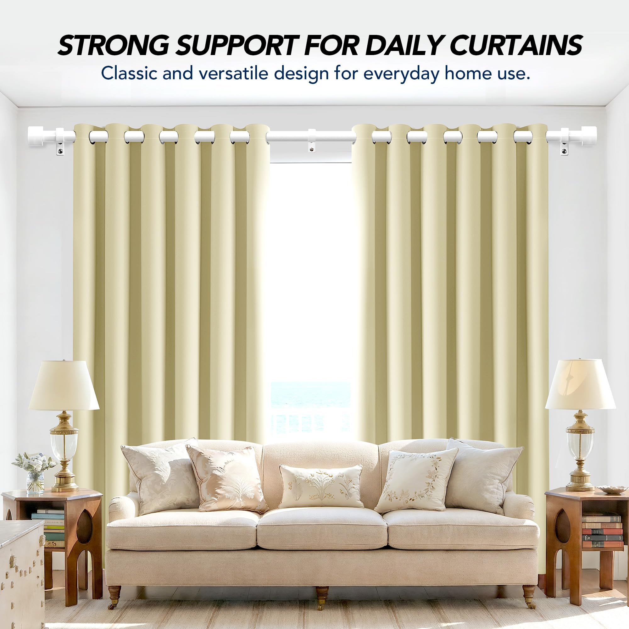 Deconovo Barra de Cortina Extensible Blanco, 76–175 cm, Metal Ø19 mm, Robusta y Estable hasta 10 kg, Ideal para Dormitorio y Salón