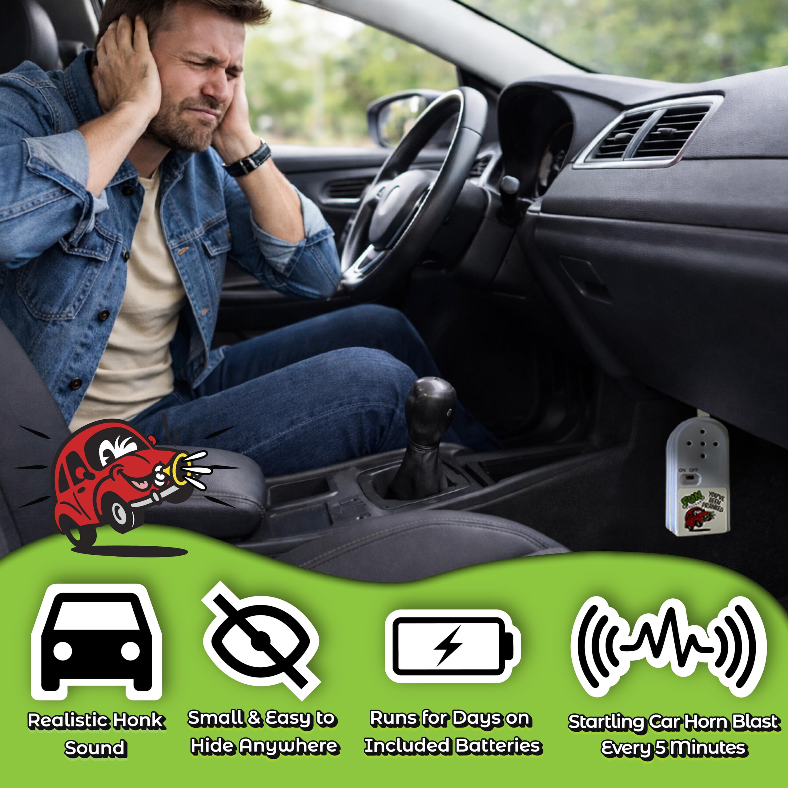 FUN delivery What The Honk Hidden Noise Maker Prank – Laut, Timed, & Impossible-to-Ignore Car Horn Prank Sound Device - Funny Gag Gifts & Harmless Office Pranks for Coworkers, Car Owners & Carpool