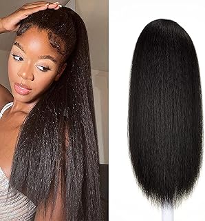 Aisaide Drawstring Yaki Straight Ponytail Extension for Black Women 20Inch Kinky Straight Drawstring Ponytail Long Synthetic Natural Black Ponytail Hair Extensions 1B#