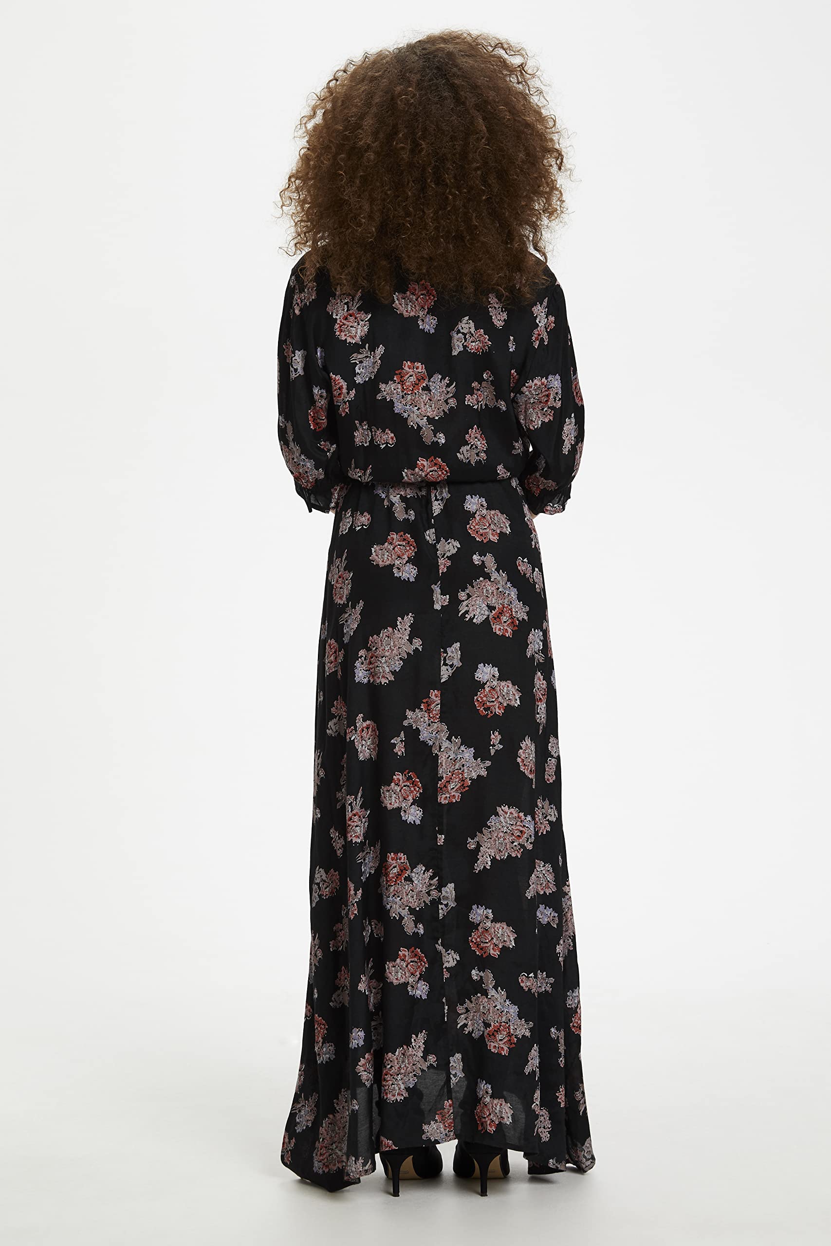 KAFFE Damen Kleid KAvelana Damen Kleid Kurzarm Maxi Casual Elegant Print Maxikleid Ellenbogenlänge