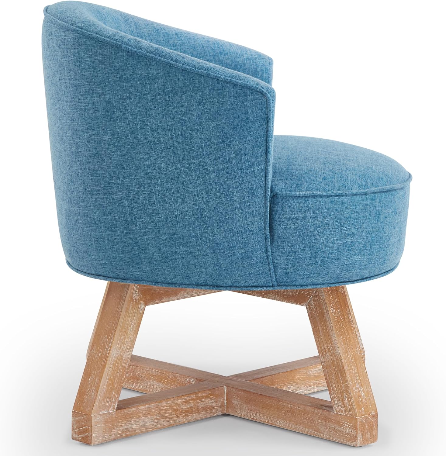 LUMISOL 360° Swivel Chair with Cross Shaped Wooden Base and Solid Wood Legs, Linen Swivel Chair with Upholstered Seats with Curved Backs for Living Room, Bedroom, Office, Light Blue