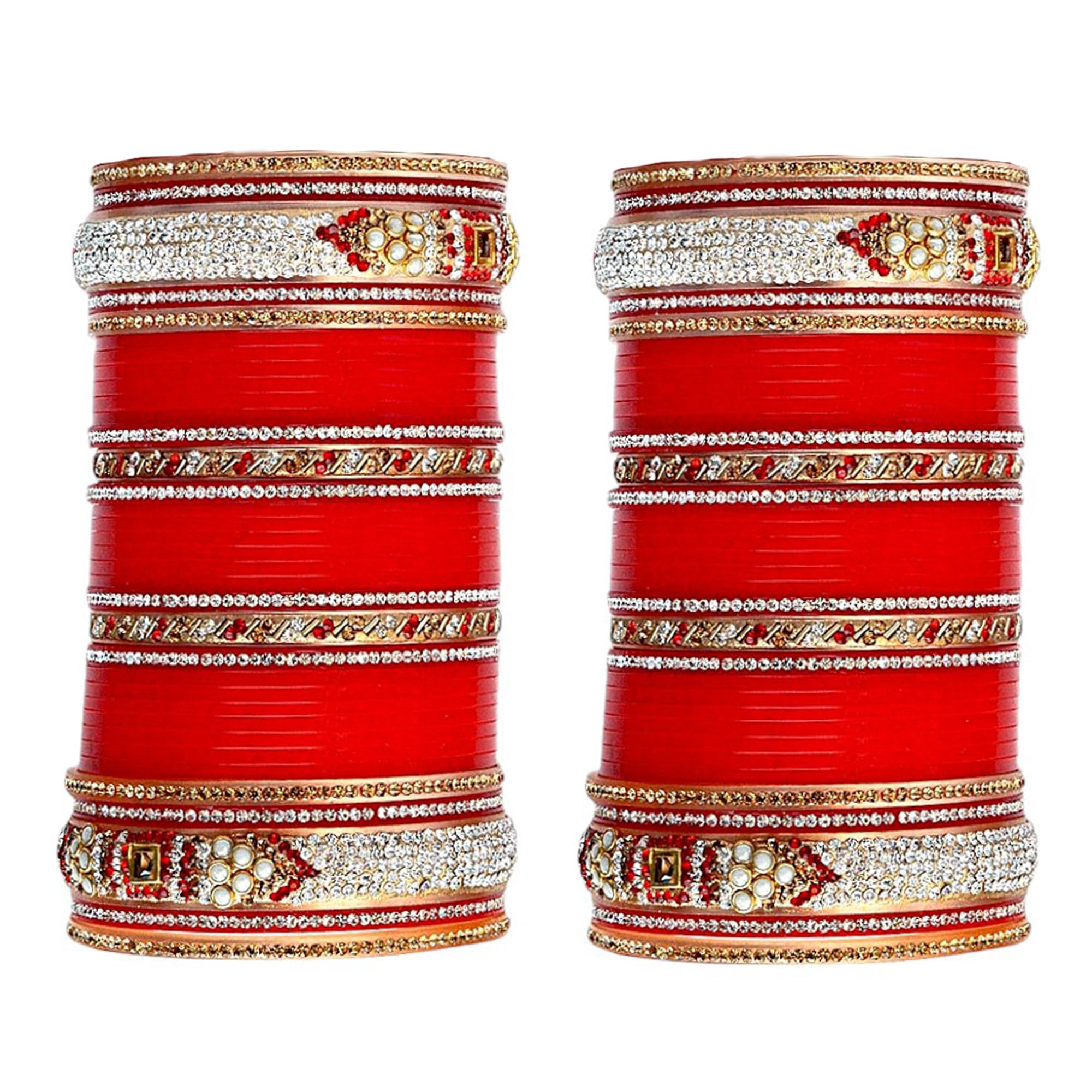 Lucky Jewellery Bridal Bangle Set Dhanteras/Diwali/Bhai Dooj Collection Red Dulhan Golden Stone Chura Designer Fashion Choora Punjabi Chuda For Women (2310-M1C1-SEEMA-R28) (B01N2YL8VP) Amazon Price History, Amazon Price Tracker