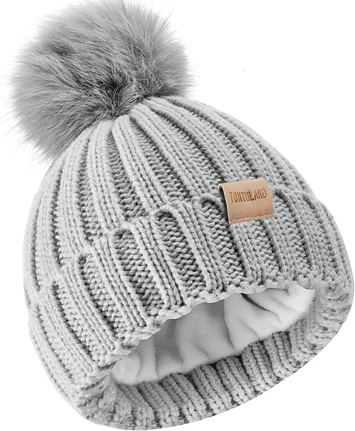 Children's Winter Warm Pompom Hat Fleece Lined Knit Beanie for Kids Aged 3-9, Perfect for Boys and Girls