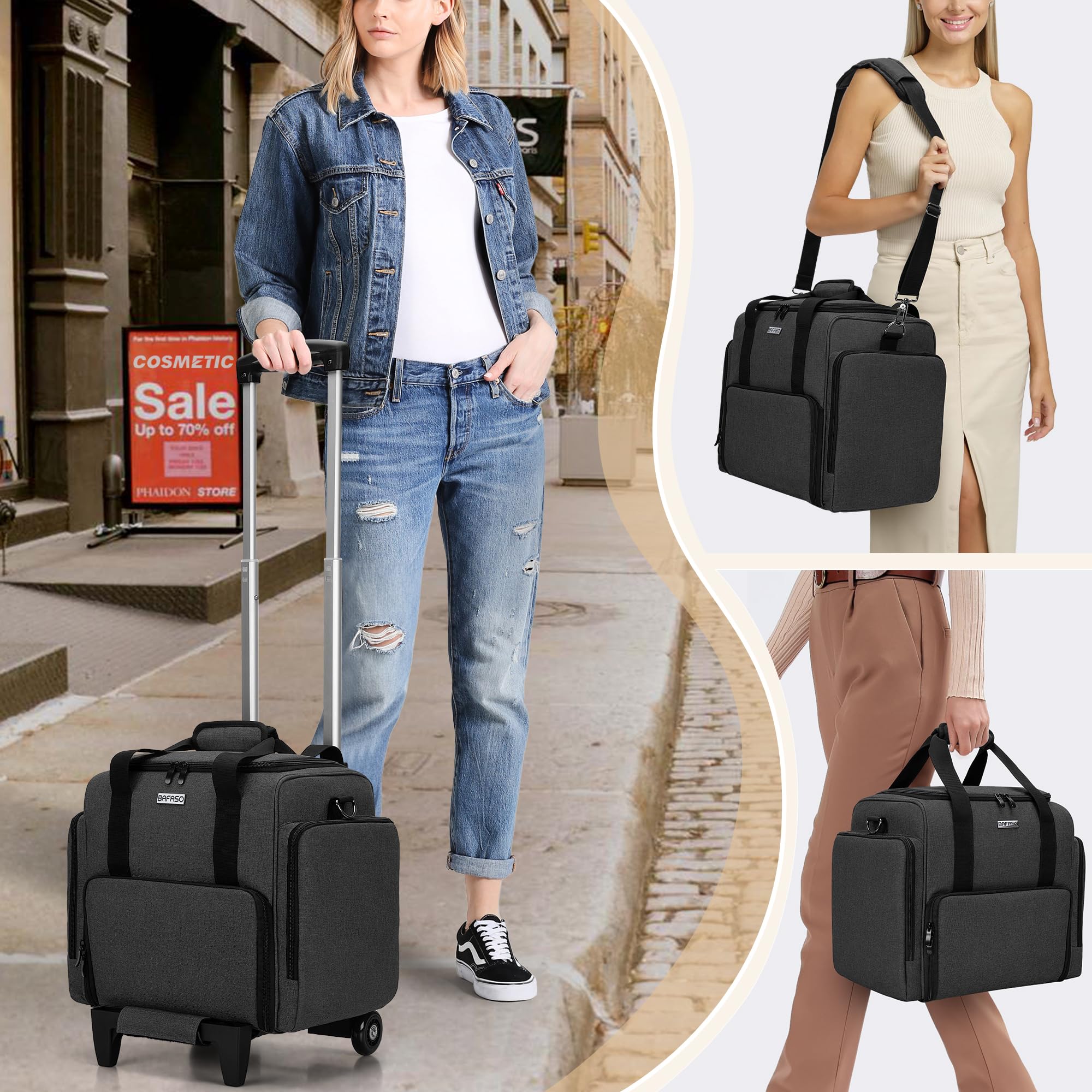 BAFASO Valigia Trolley Trucco con 3 Tasche Rimovibili e 1 Borsa per Pennelli per Trucco, Borsa per il Trucco da Viaggio con Carrello Staccabile, (In Attesa Di Brevetto), Nero