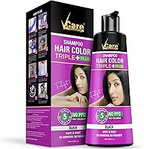 VCare Shampoo Hair Colour - 180 Ml Black for Men & Women | Only 5 Minute Hair Coloring Kit | Pump Pack | Enriched with growth factors & antioxidants, Ammonia free, Sulphate free