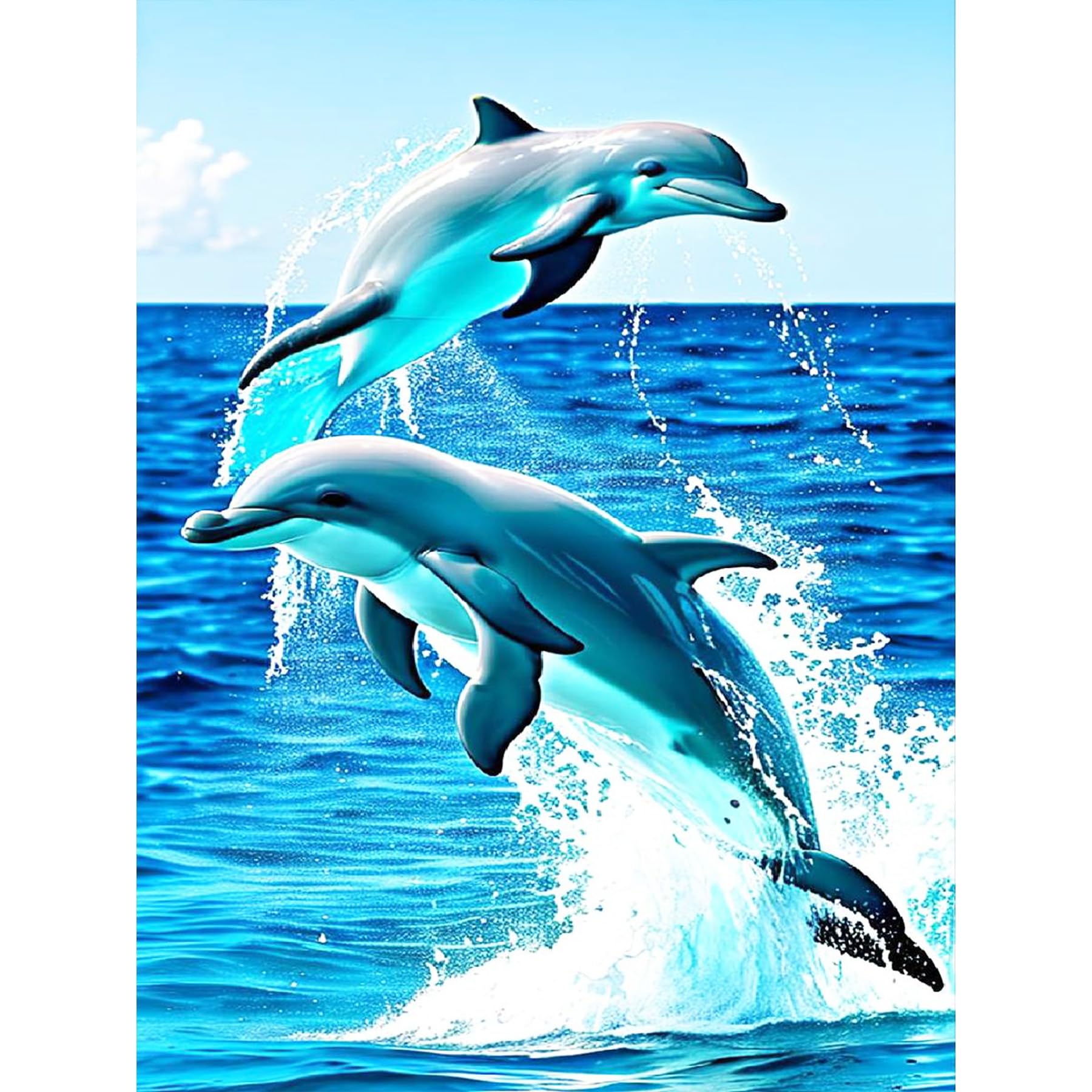 Bowetile Dolphin Beach Diamond Painting Art Kits for Adults, 5D DIY Gem Art Painting Kits, Full Drill Seascape Painting Rhinestone Embroidery Pictures for Beginners, Home Wall Decor 30x40cm