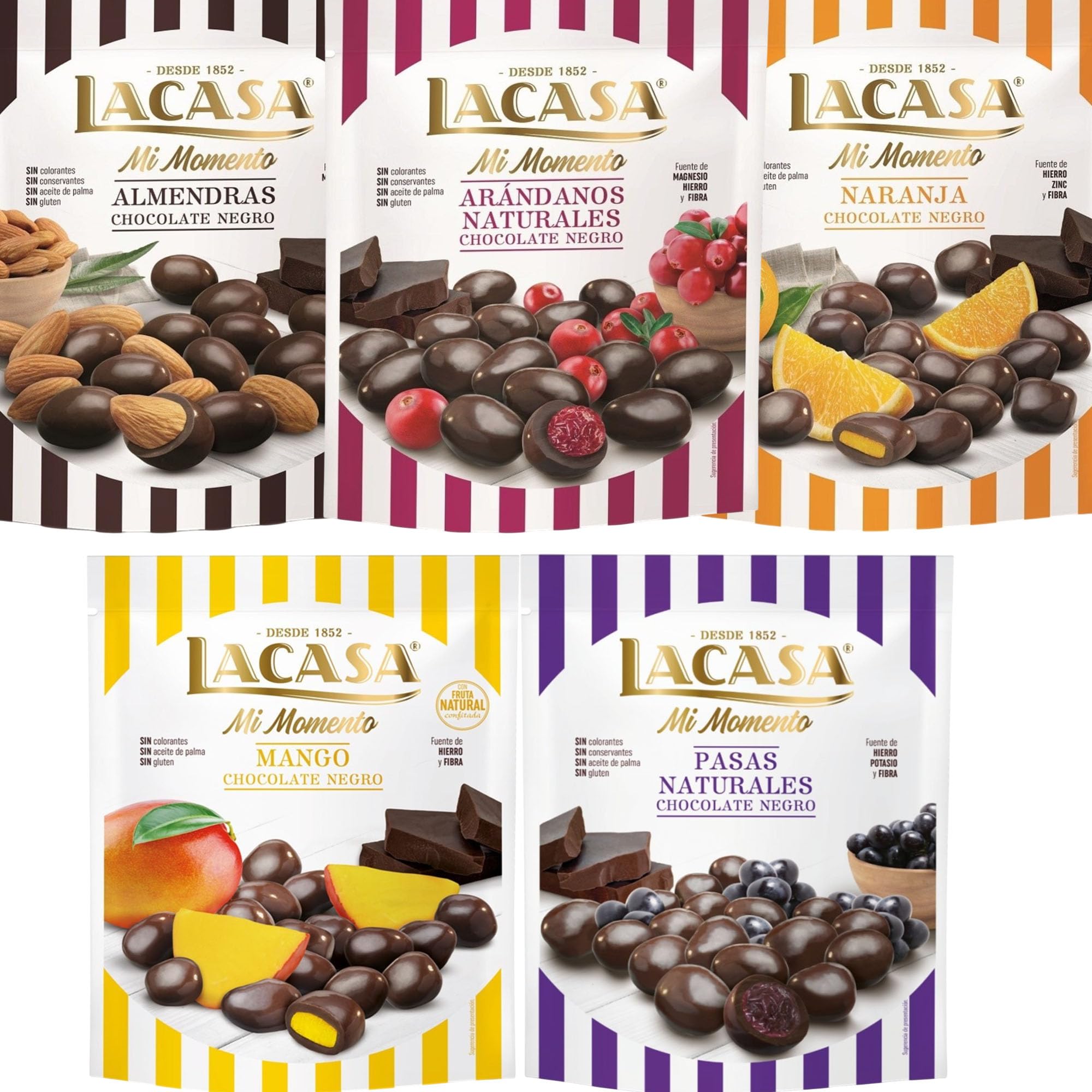 Lacasa Mi Momento pack de 5:Arándano Negro,Pasas Negro 150G,Almendra Negro,Naranja Negro,Mango Negro 115G